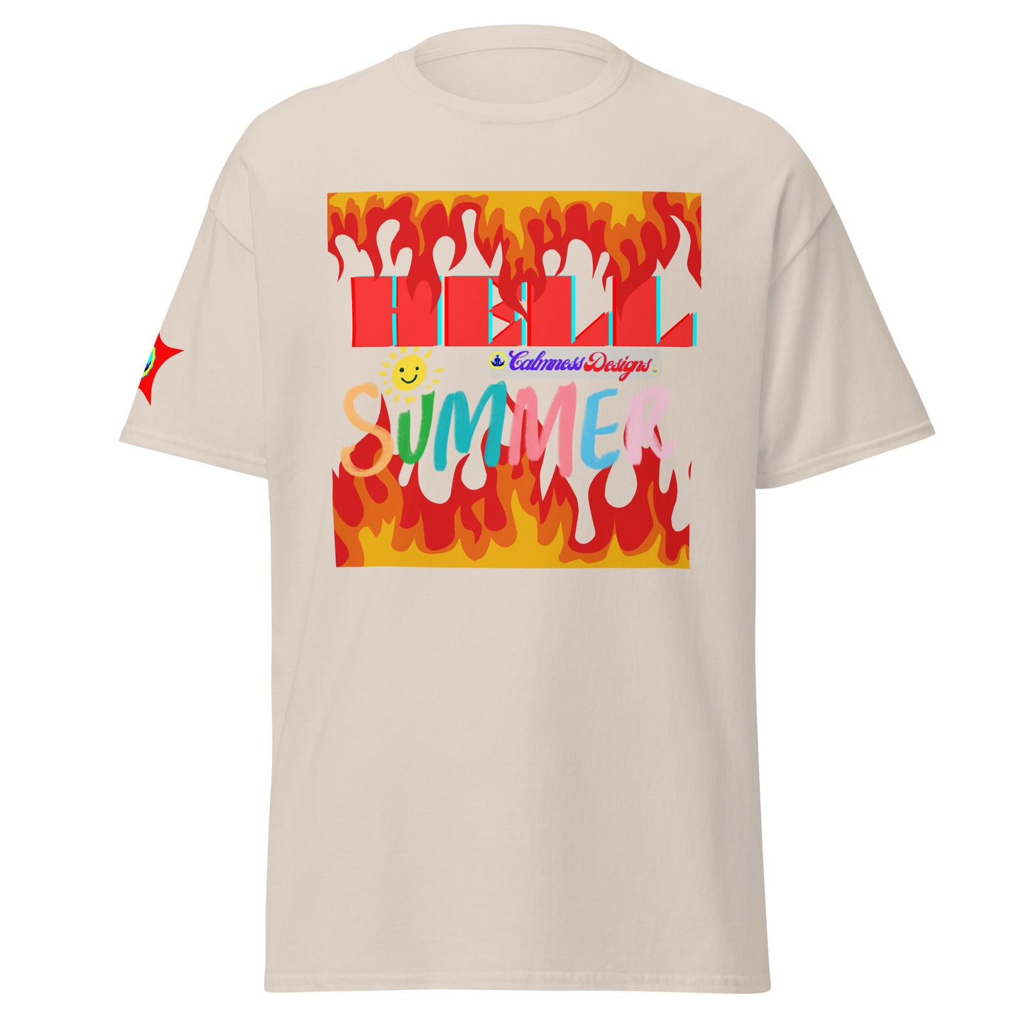Fire Flame, Summer-Sunshine Face, HELL SUMMER, CALMNESS DESIGNS, Creative Designer's, Unisex classic tee