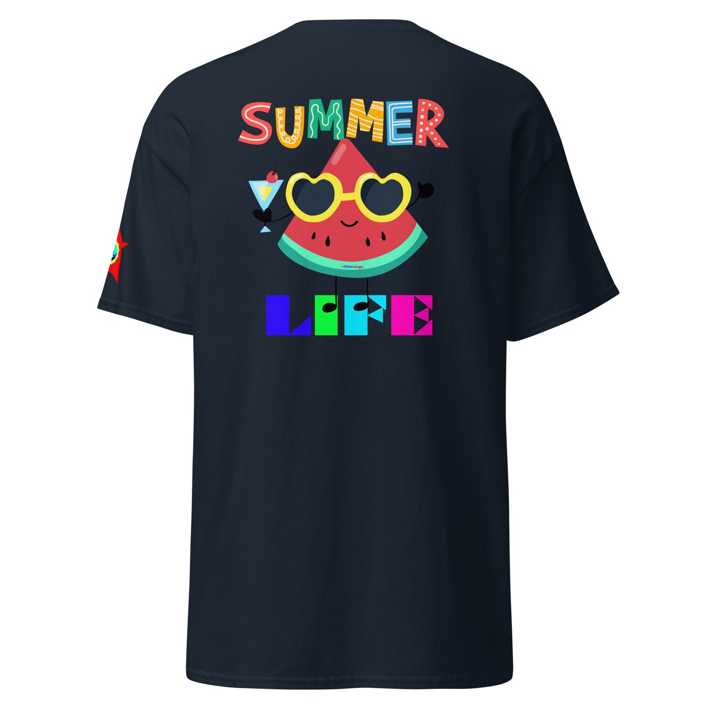 Watermelon Character with Cocktail, Heart-Shape Summer Glass, Summer Life, CALMNESS DESIGNS, Creative Designer's, Unisex classic tee