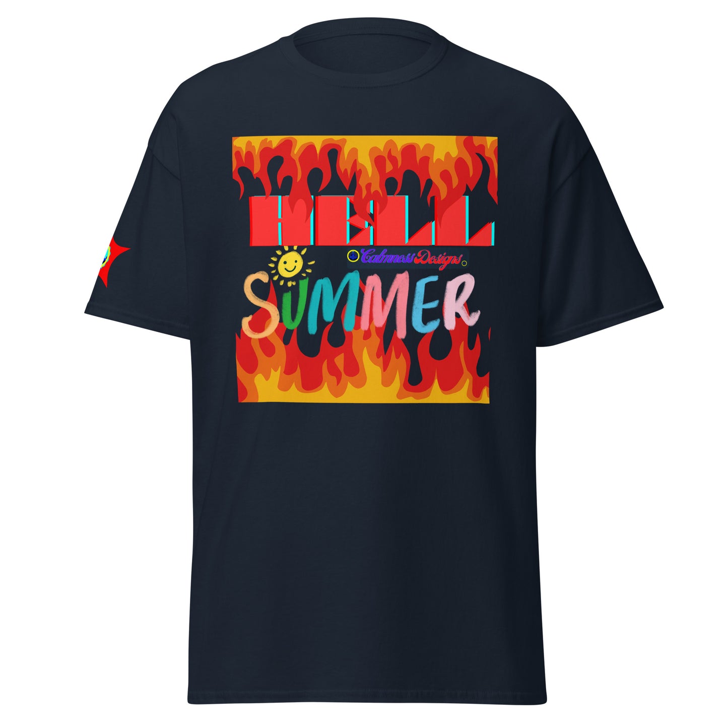 Fire Flame, Summer-Sunshine Face, HELL SUMMER, CALMNESS DESIGNS, Creative Designer's, Unisex classic tee