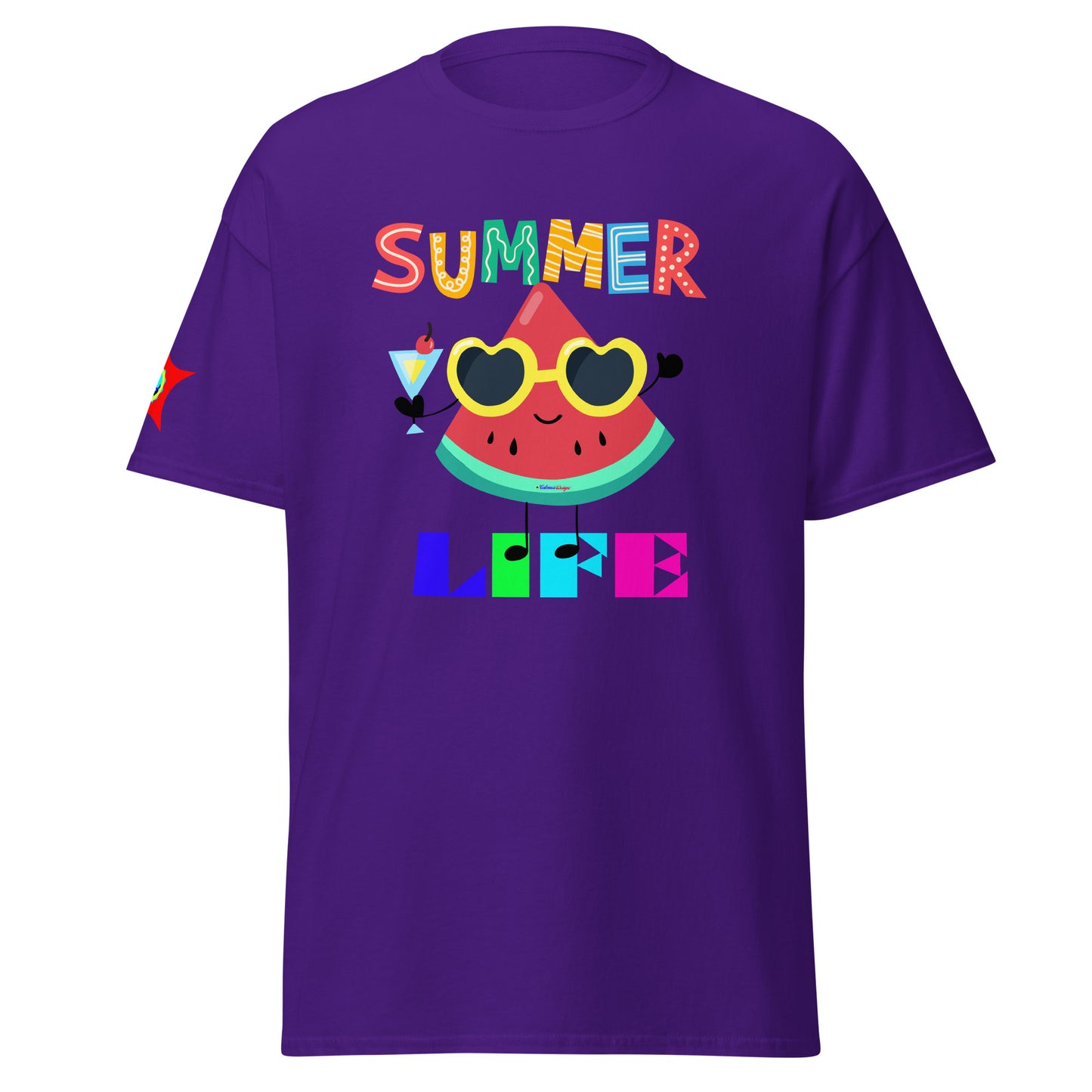 Watermelon Character with Cocktail, Heart-Shape Summer Glass, Summer Life, CALMNESS DESIGNS, Creative Designer's, Unisex classic tee