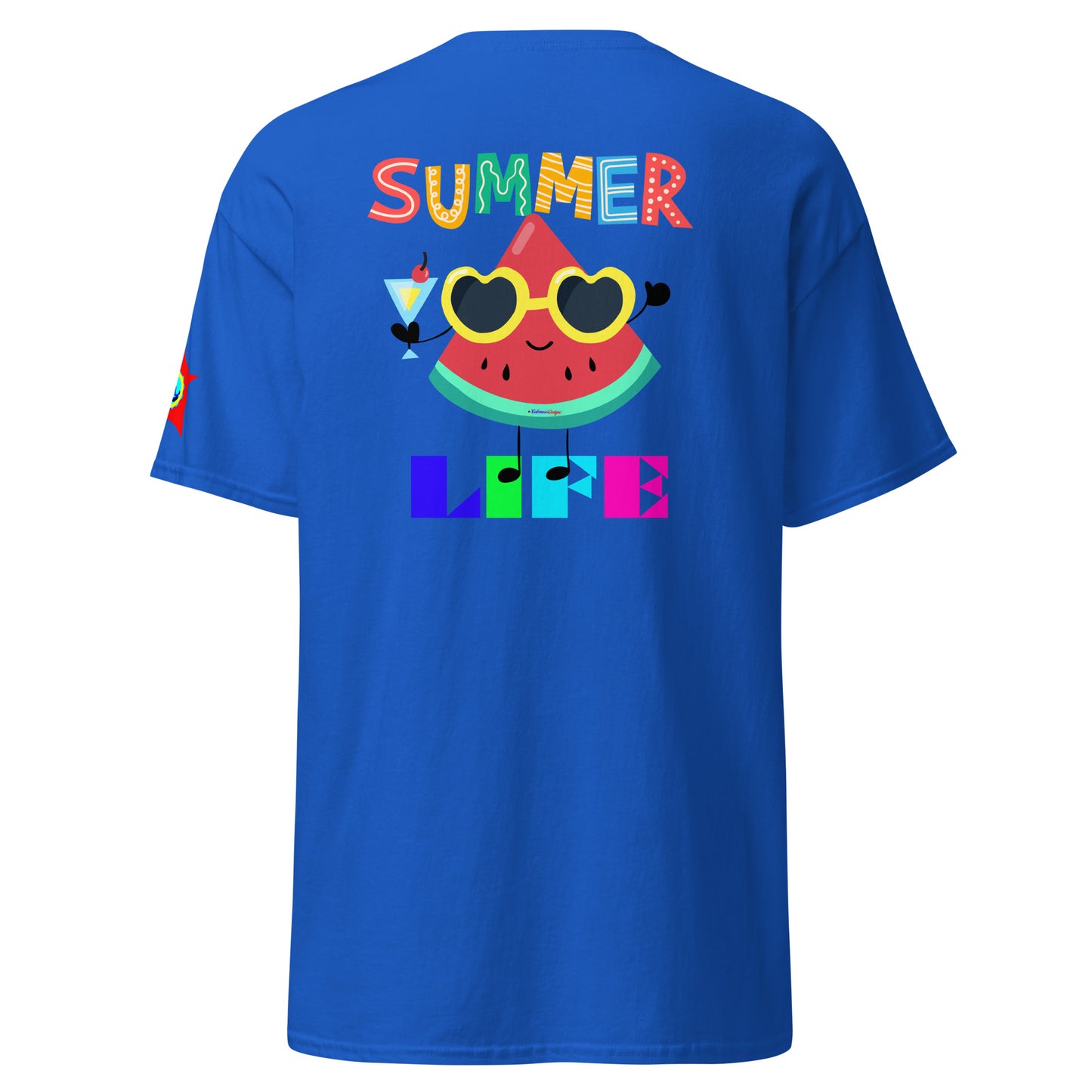 Watermelon Character with Cocktail, Heart-Shape Summer Glass, Summer Life, CALMNESS DESIGNS, Creative Designer's, Unisex classic tee