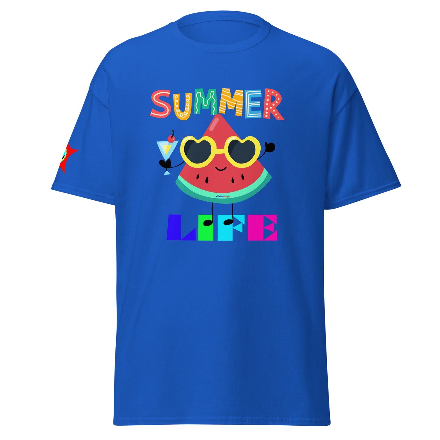 Watermelon Character with Cocktail, Heart-Shape Summer Glass, Summer Life, CALMNESS DESIGNS, Creative Designer's, Unisex classic tee