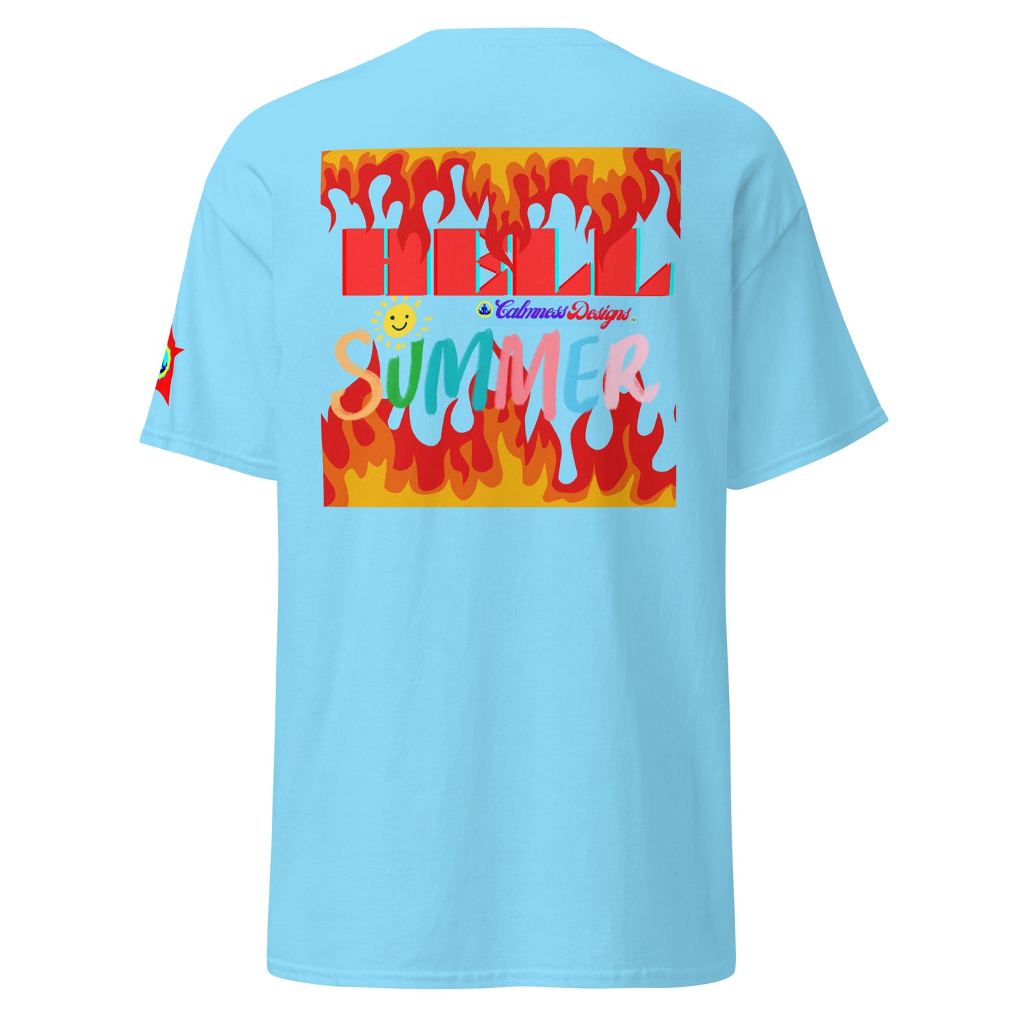 Fire Flame, Summer-Sunshine Face, HELL SUMMER, CALMNESS DESIGNS, Creative Designer's, Unisex classic tee