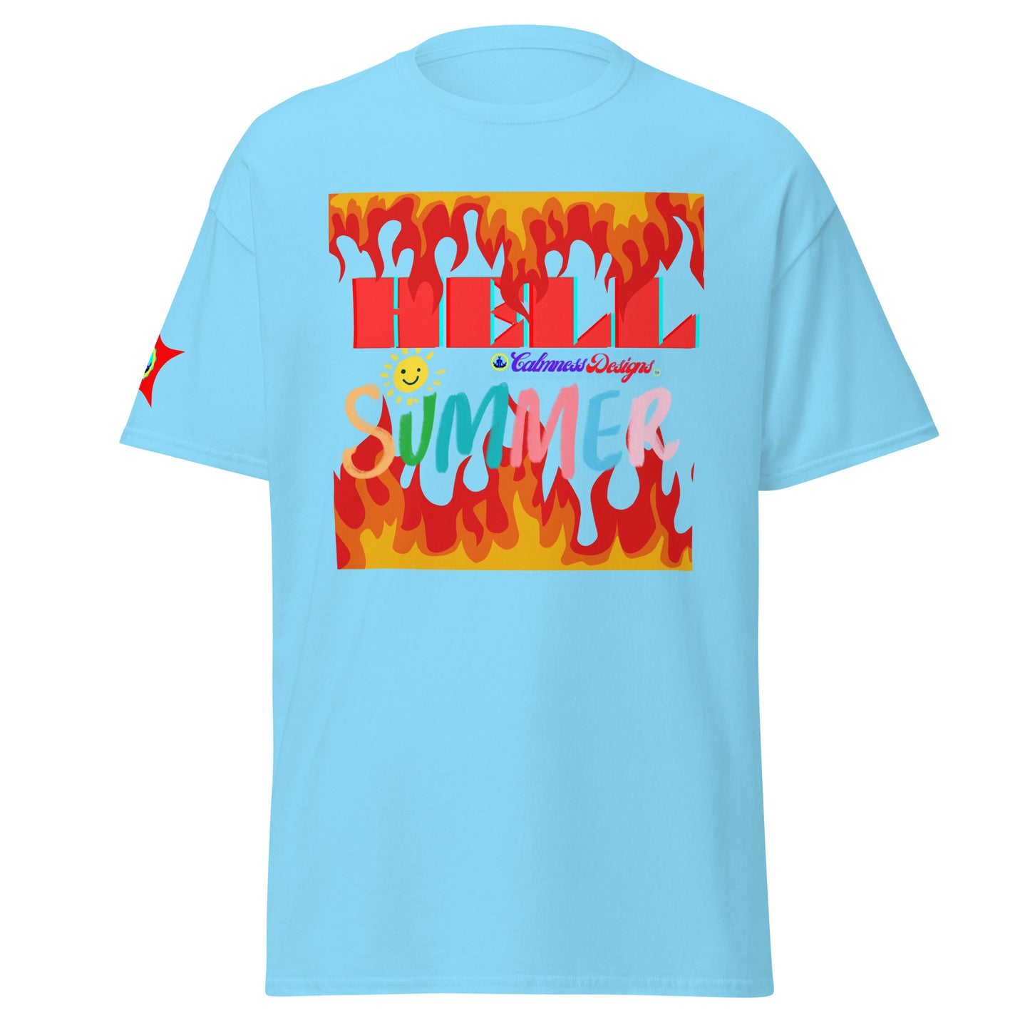 Fire Flame, Summer-Sunshine Face, HELL SUMMER, CALMNESS DESIGNS, Creative Designer's, Unisex classic tee