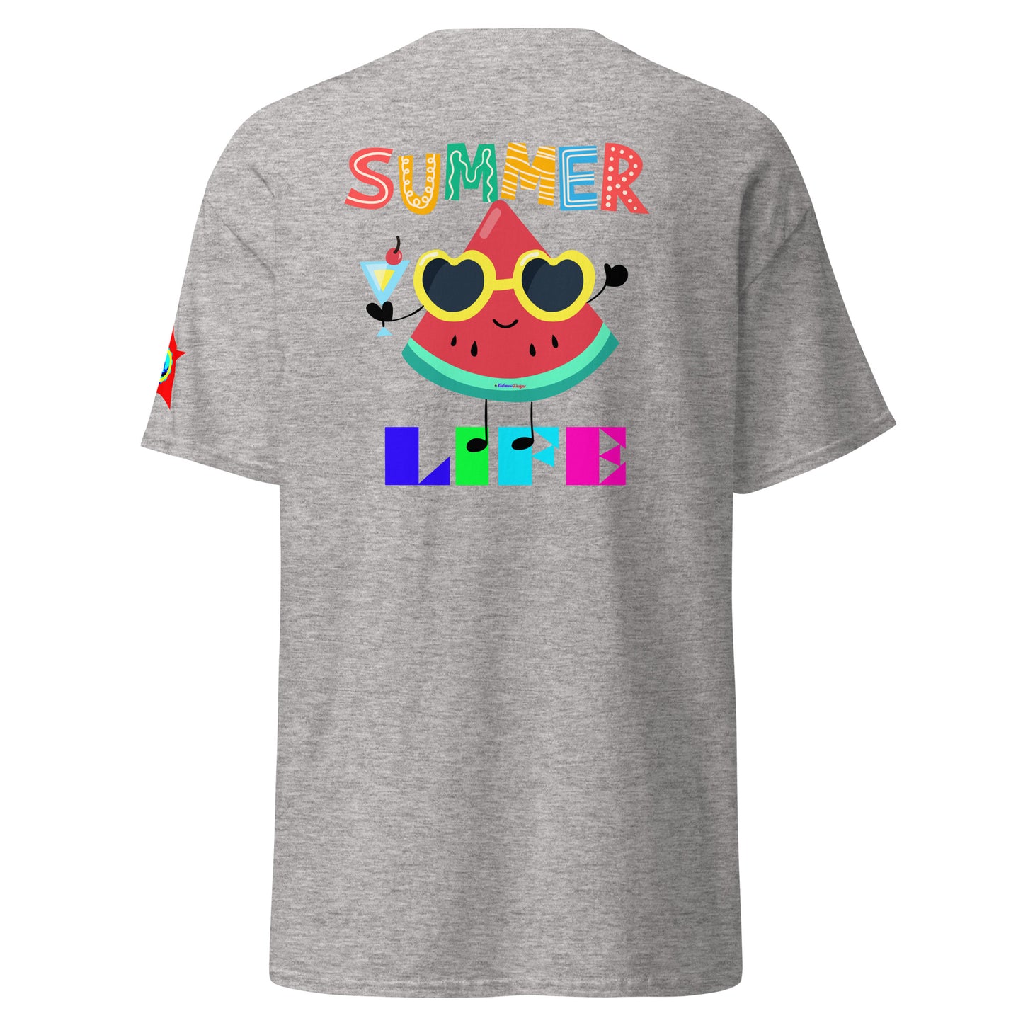 Watermelon Character with Cocktail, Heart-Shape Summer Glass, Summer Life, CALMNESS DESIGNS, Creative Designer's, Unisex classic tee