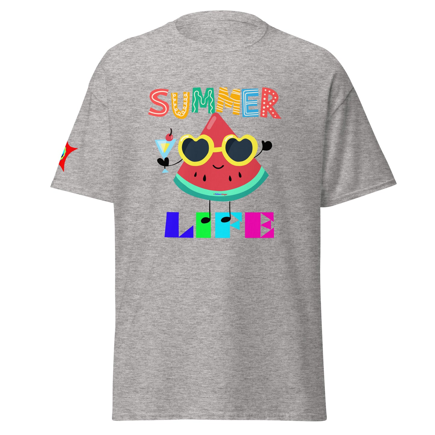 Watermelon Character with Cocktail, Heart-Shape Summer Glass, Summer Life, CALMNESS DESIGNS, Creative Designer's, Unisex classic tee