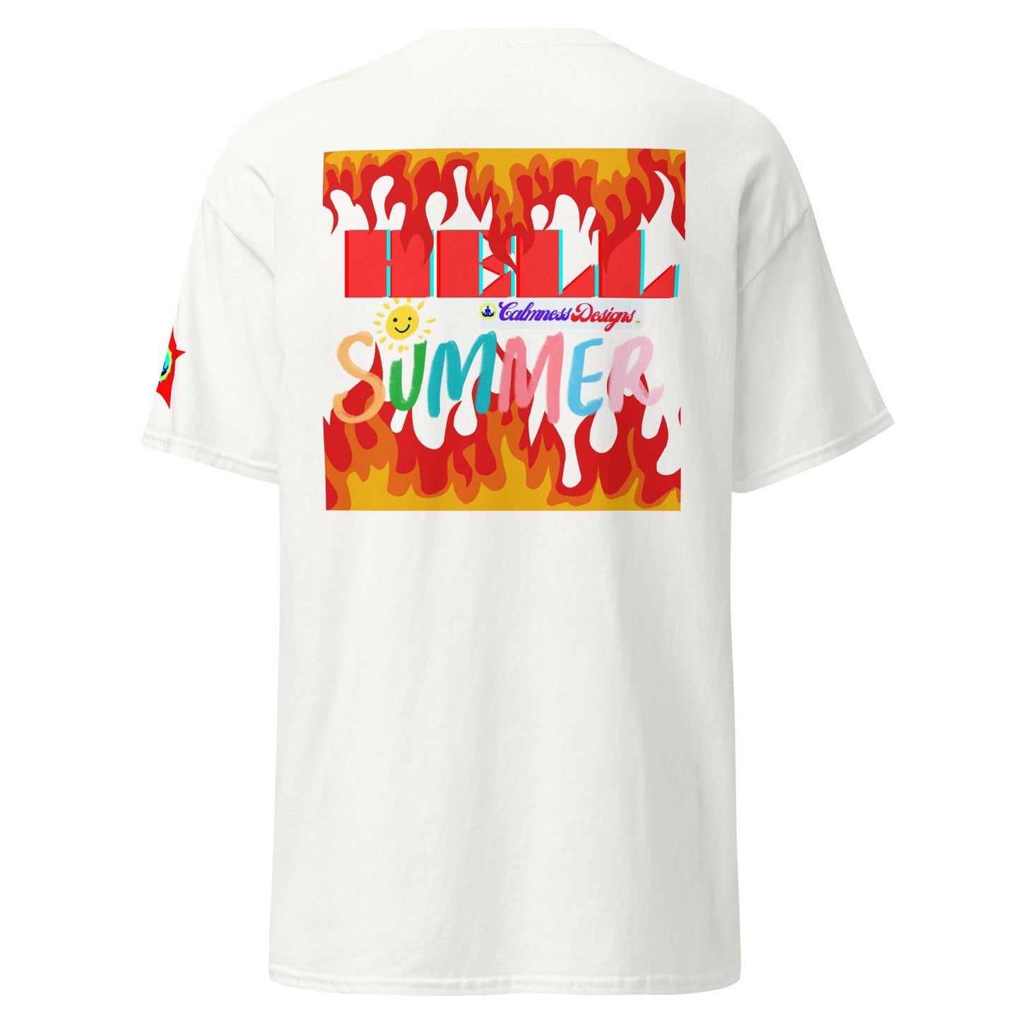Fire Flame, Summer-Sunshine Face, HELL SUMMER, CALMNESS DESIGNS, Creative Designer's, Unisex classic tee