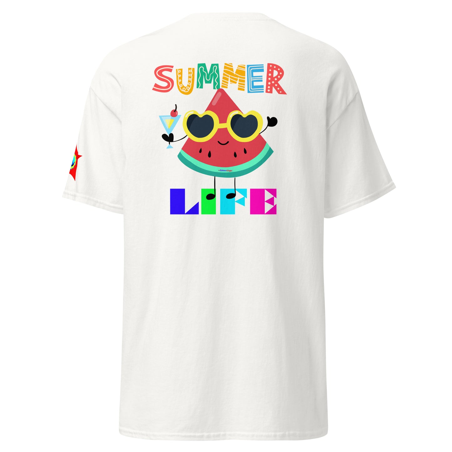 Watermelon Character with Cocktail, Heart-Shape Summer Glass, Summer Life, CALMNESS DESIGNS, Creative Designer's, Unisex classic tee