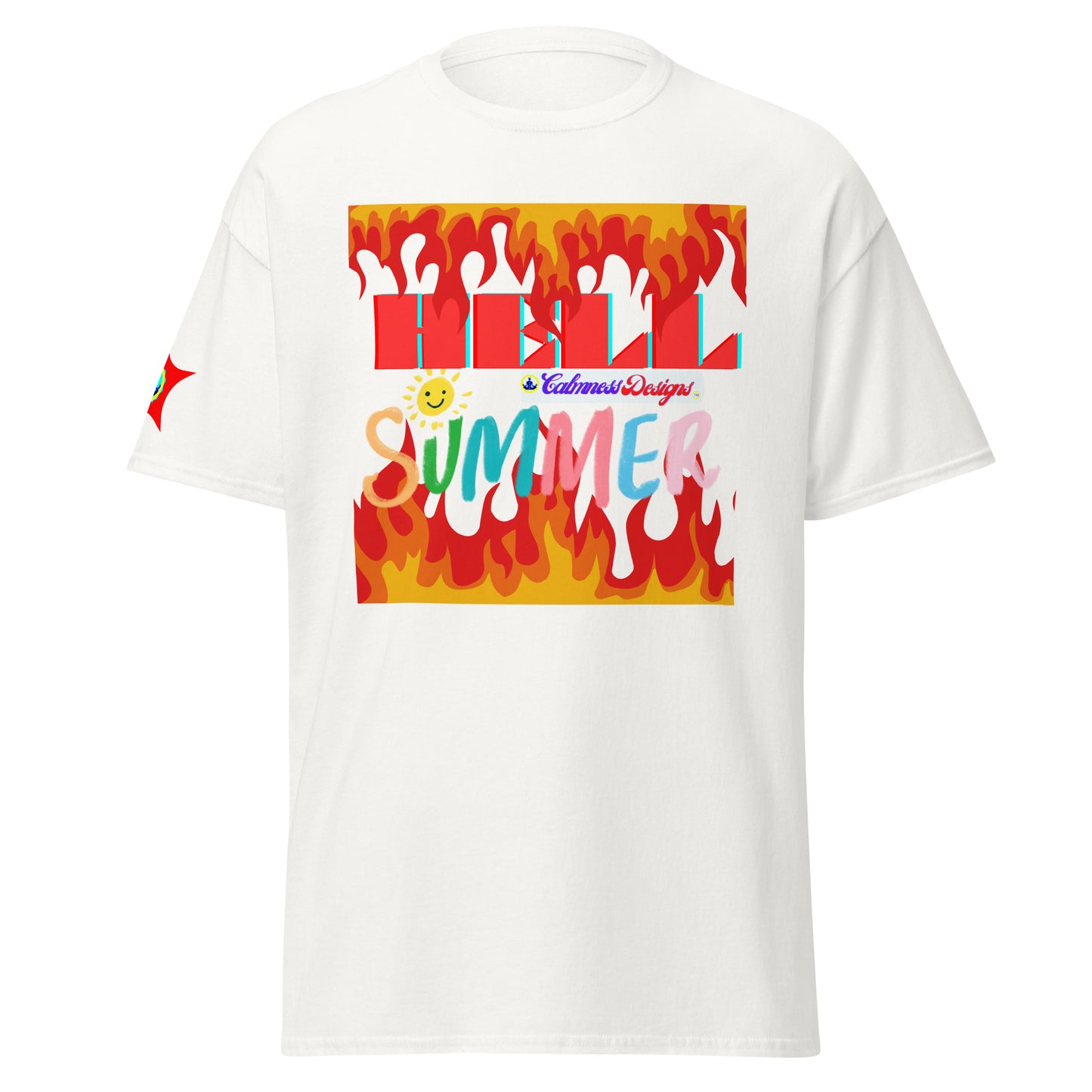 Fire Flame, Summer-Sunshine Face, HELL SUMMER, CALMNESS DESIGNS, Creative Designer's, Unisex classic tee