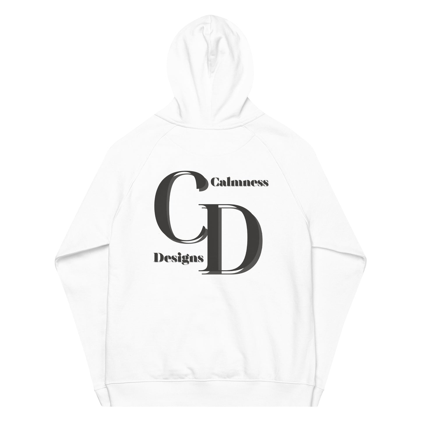 Logo CALMNESS DESIGNS, (C D), Calmness Designs, Creative Designs, Unisex eco raglan hoodie
