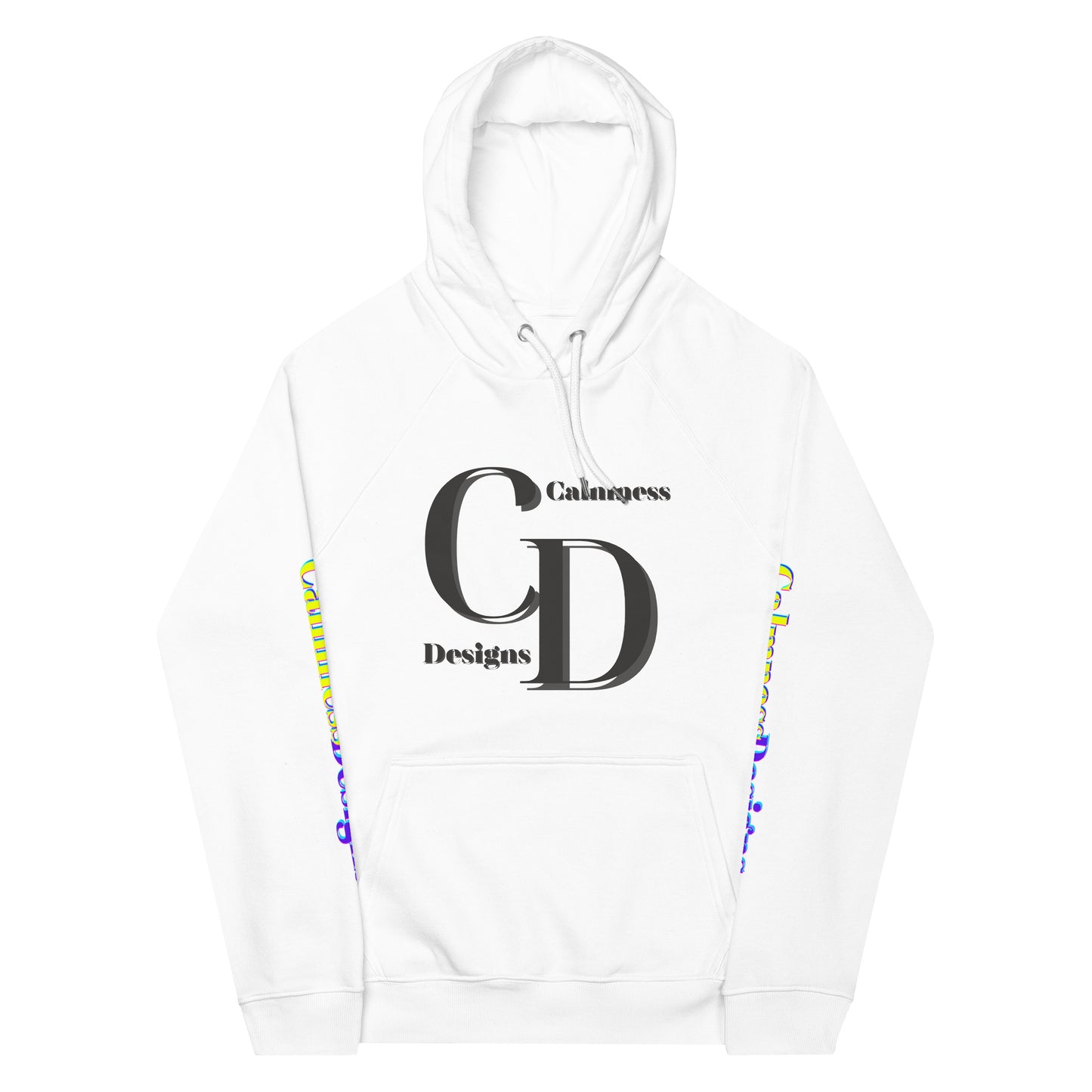 Logo CALMNESS DESIGNS, (C D), Calmness Designs, Creative Designs, Unisex eco raglan hoodie