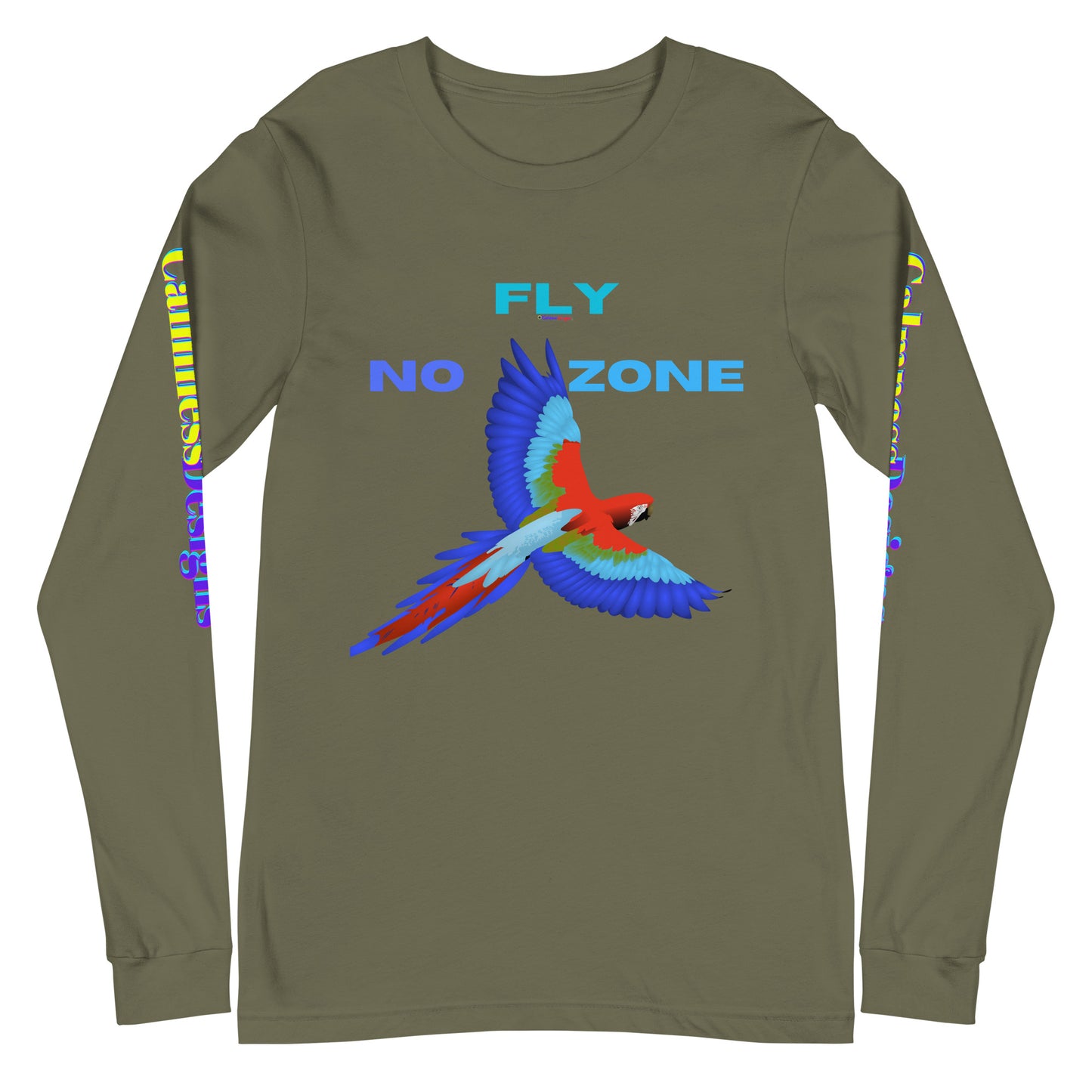 No Fly Zone, Beautiful Parrot Colorful, Flying, Calmness Designs, Unisex Long Sleeve Tee