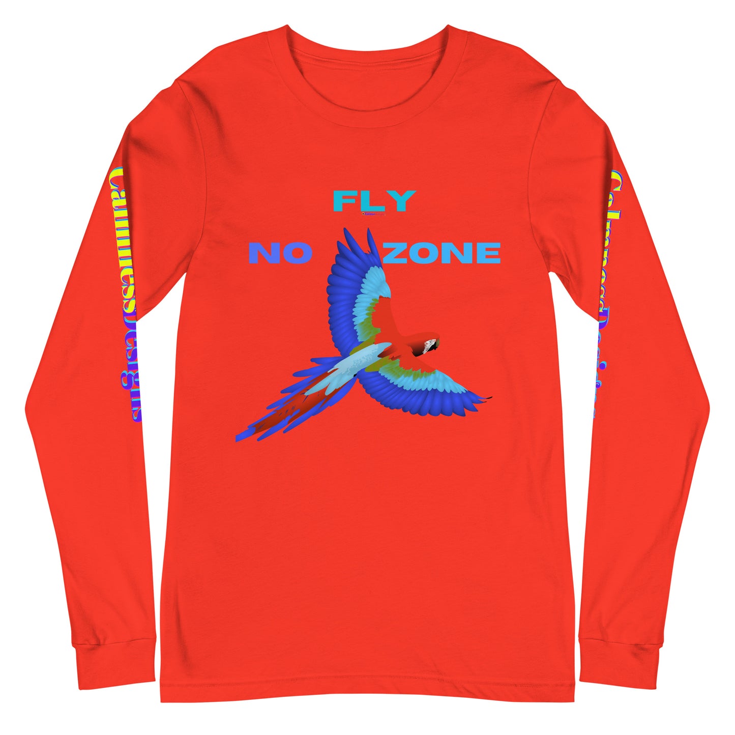 No Fly Zone, Beautiful Parrot Colorful, Flying, Calmness Designs, Unisex Long Sleeve Tee