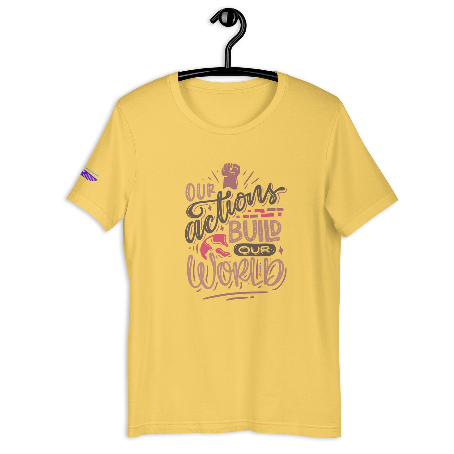 OUR ACTIONS BUILD OUR WORLD, Hand-Fist, Flying Eagle, CALMNESS DESIGNS, Creative Designer's, Unisex t-shirt