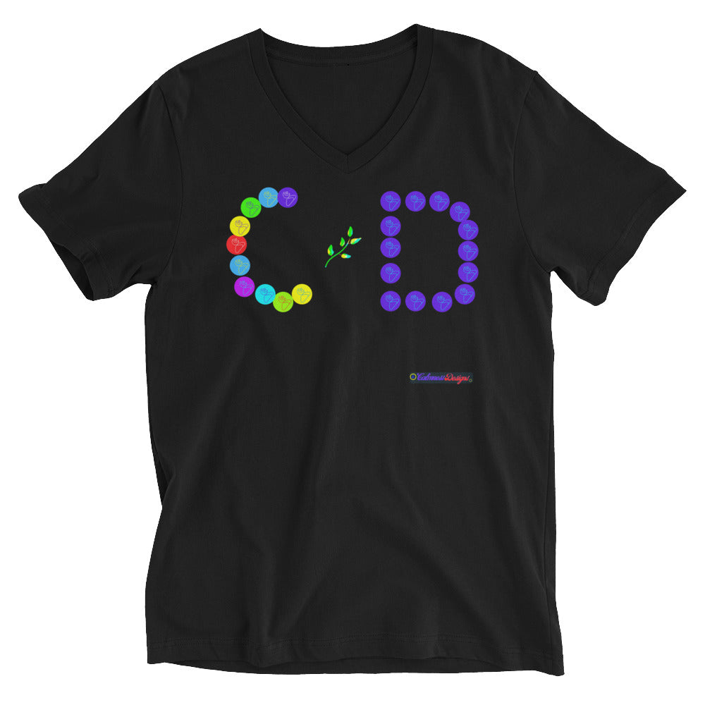 Calmness Designs (C D), Brand Mark, Flowers, Unisex Short Sleeve V-Neck T-Shirt