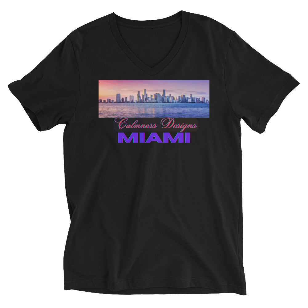 Calmness Designs, Miami, Unisex Short Sleeve V-Neck T-Shirt