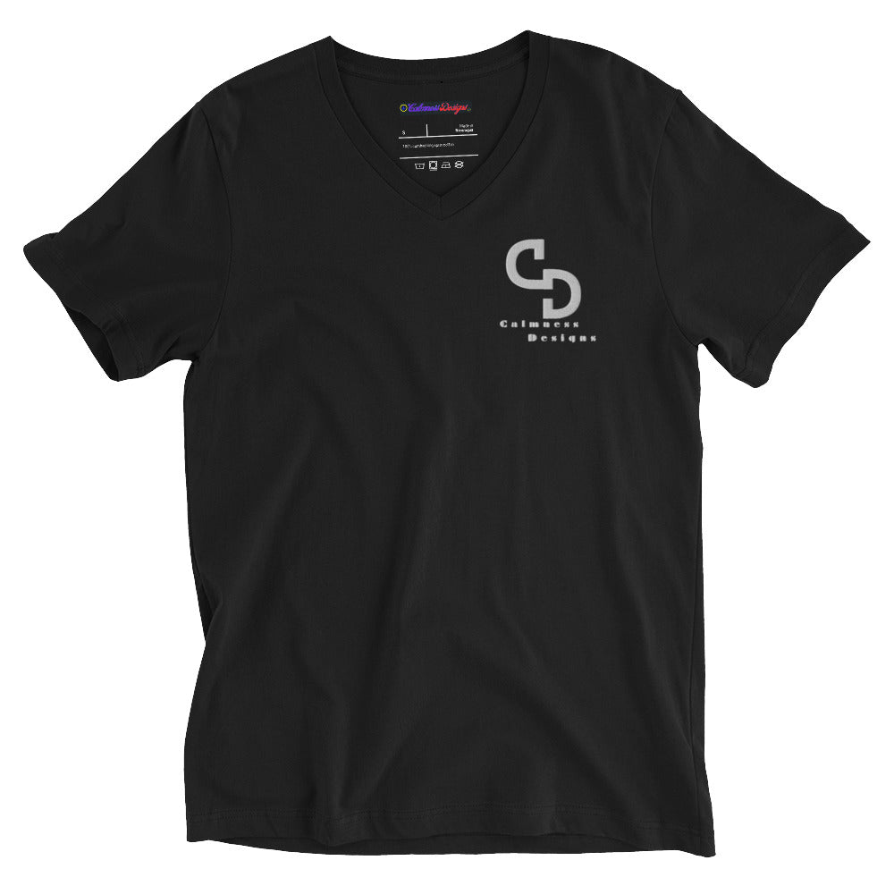 LOGO-Calmness Designs, (C D) Creative Designs, Unisex Short Sleeve V-Neck T-Shirt