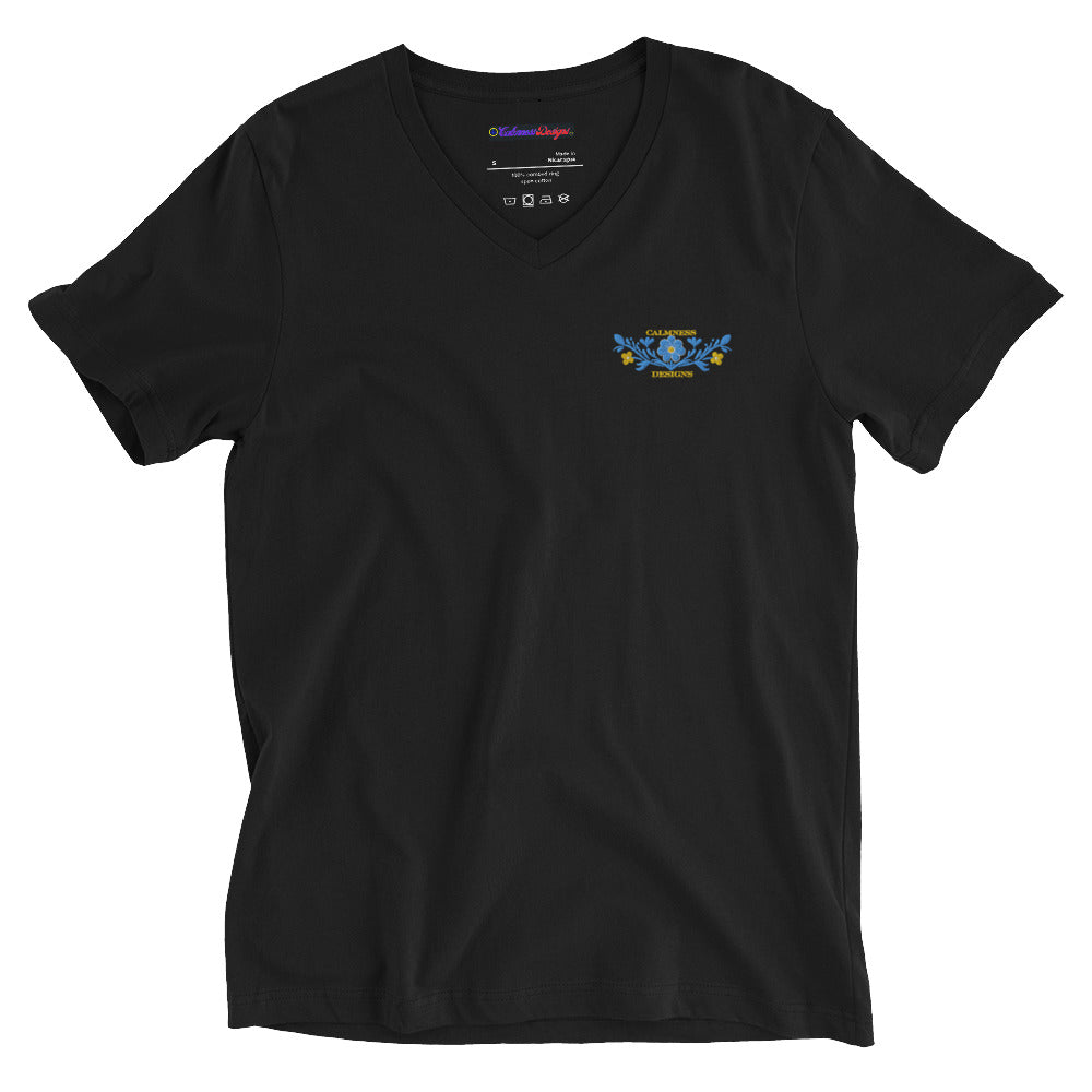 Flower Decoration Mexican Style, CALMNESS DESIGNS, Creative Designer's, Unisex Short Sleeve V-Neck T-Shirt
