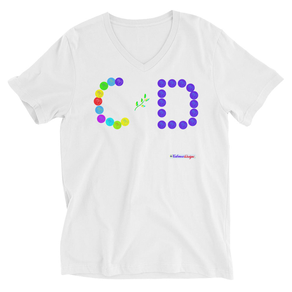Calmness Designs (C D), Brand Mark, Flowers, Unisex Short Sleeve V-Neck T-Shirt