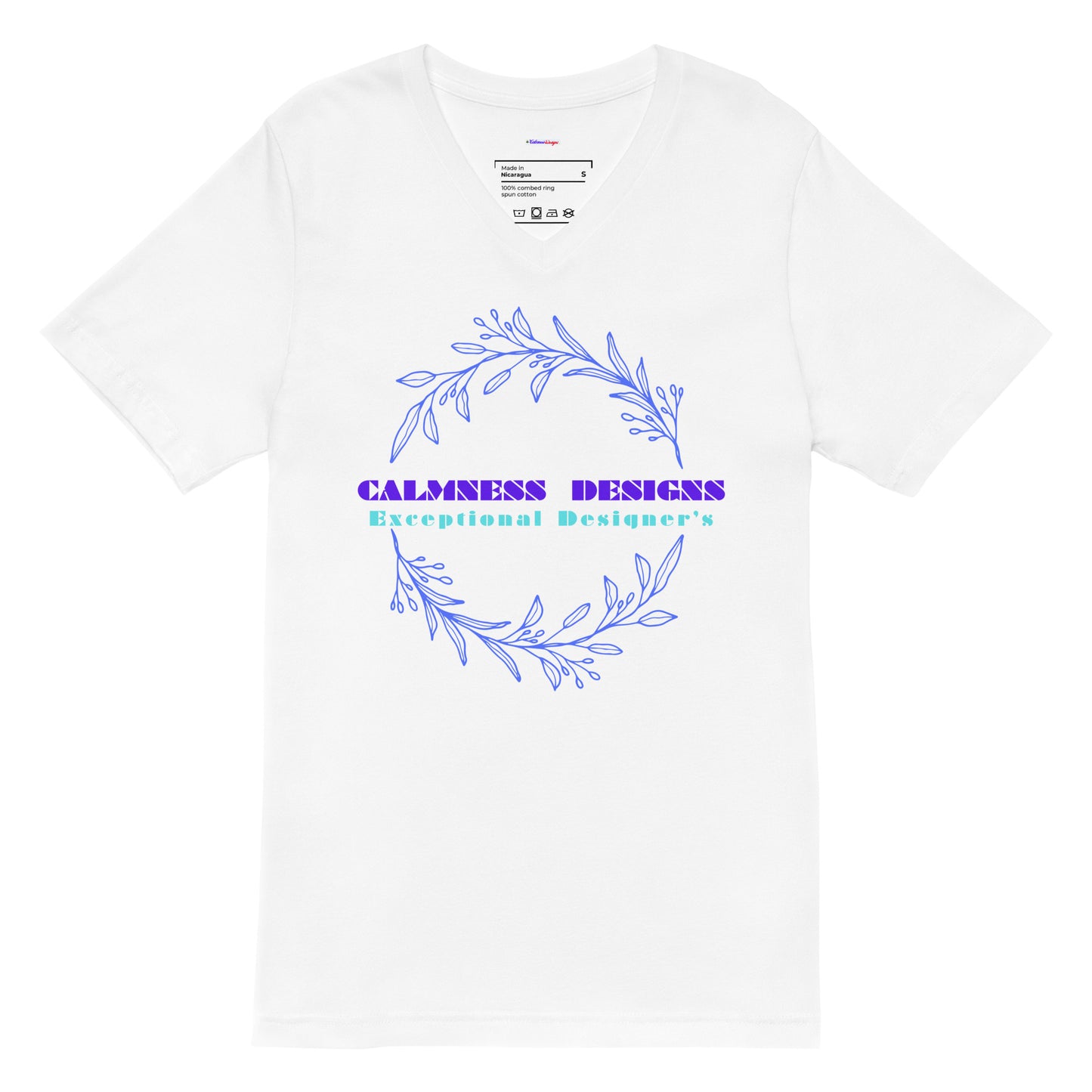 Ivory Blue Botanical Organic, Creative Designs, Calmness Designs, Unisex Short Sleeve V-Neck T-Shirt