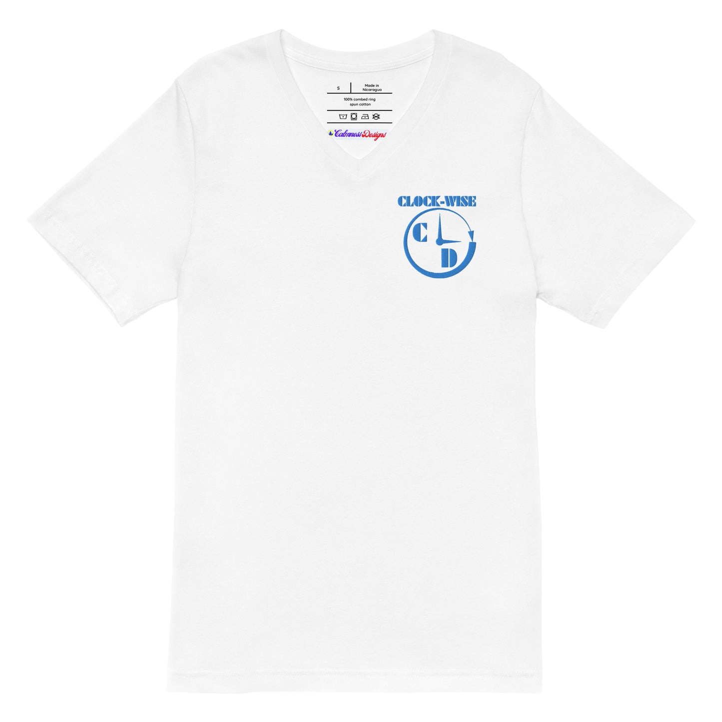 CLOCK-WISE, CLOCK, (C D), LOGO Calmness Designs, Unisex Short Sleeve V-Neck T-Shirt