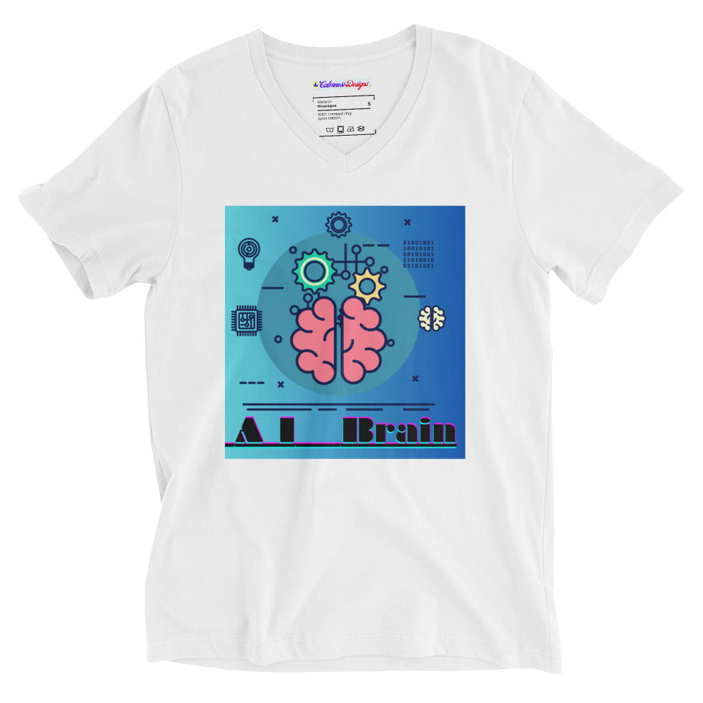(A I) Brain, Artificial Intelligence, Nuts, Bolts and Chips, CALMNESS DESIGNS, Creative Designer's, Unisex Short Sleeve V-Neck T-Shirt