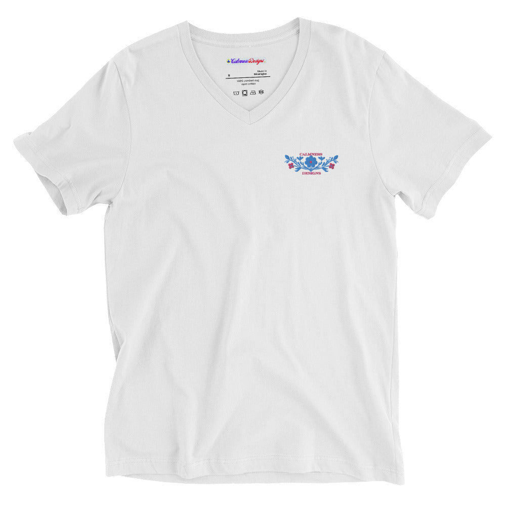 Flower Decoration Mexican Style, CALMNESS DESIGNS, Creative Designer's, Unisex Short Sleeve V-Neck T-Shirt