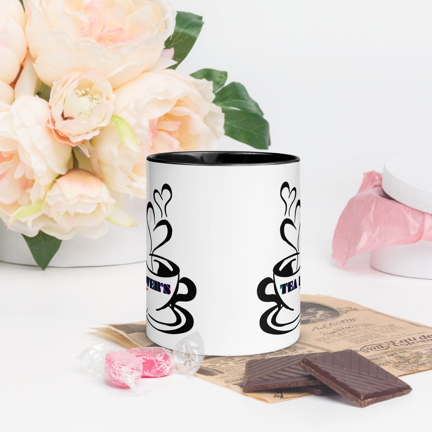 TEA LOVER'S 2 CUPS of COFFEE, Hearts, CALMNESS DESIGNS, Creative Designer's, Mug with Color Inside