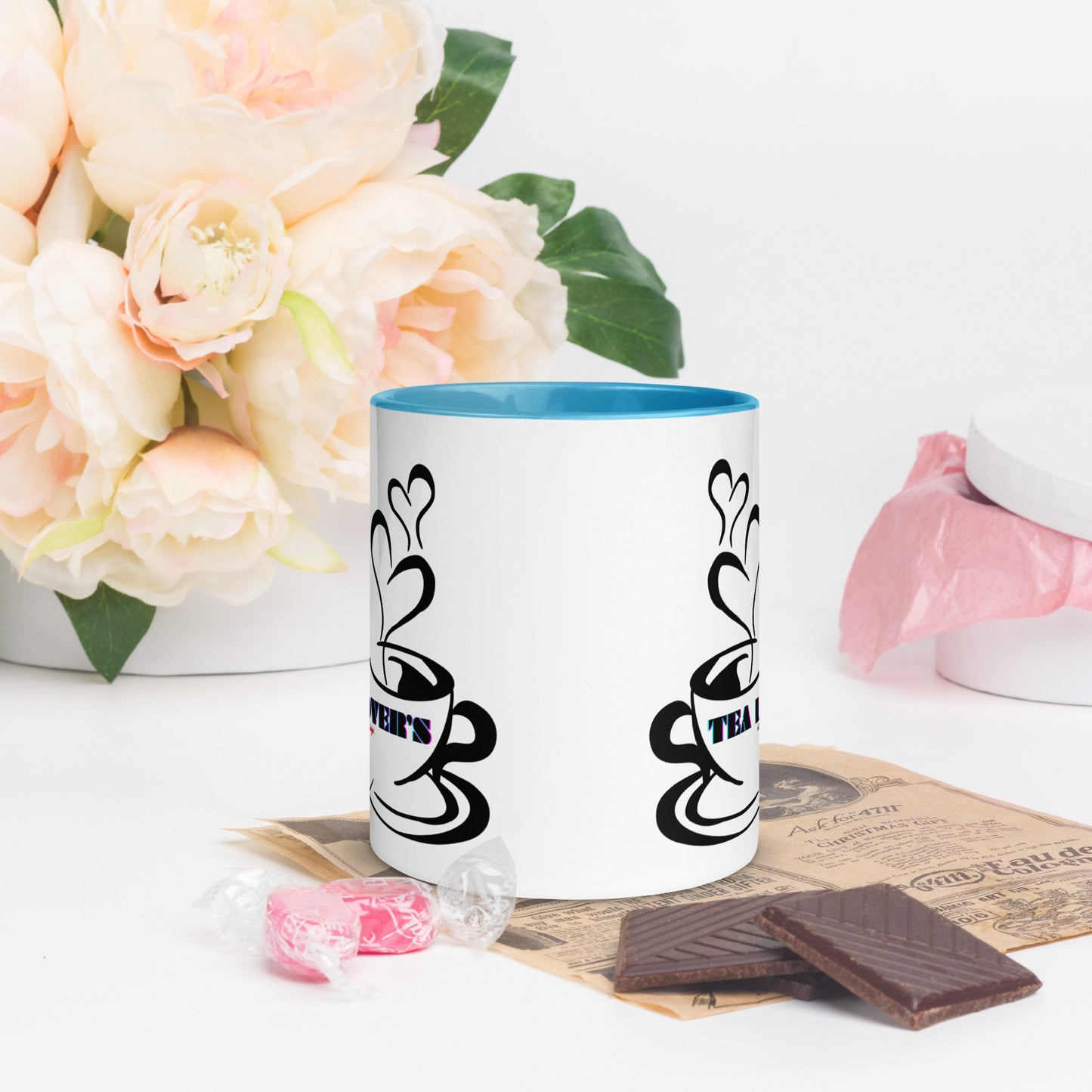 TEA LOVER'S 2 CUPS of COFFEE, Hearts, CALMNESS DESIGNS, Creative Designer's, Mug with Color Inside