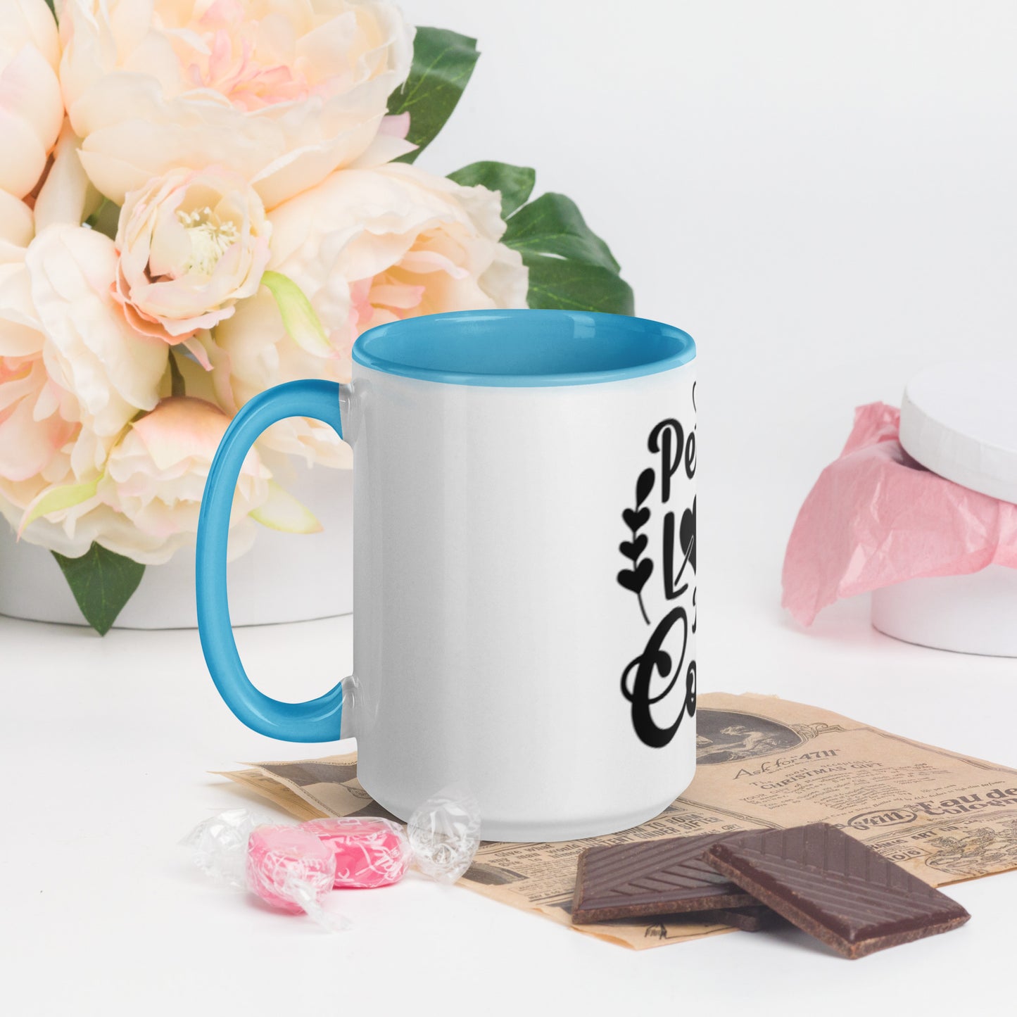 Peace Love and Coffee, Hearts-Arrow, Cup of HOT Coffee, CALMNESS DESIGNS, Creative Designer's, Mug with Color Inside
