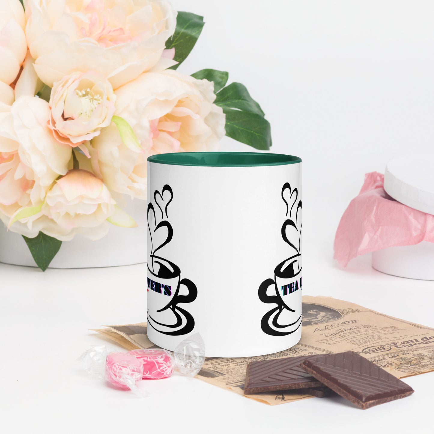TEA LOVER'S 2 CUPS of COFFEE, Hearts, CALMNESS DESIGNS, Creative Designer's, Mug with Color Inside