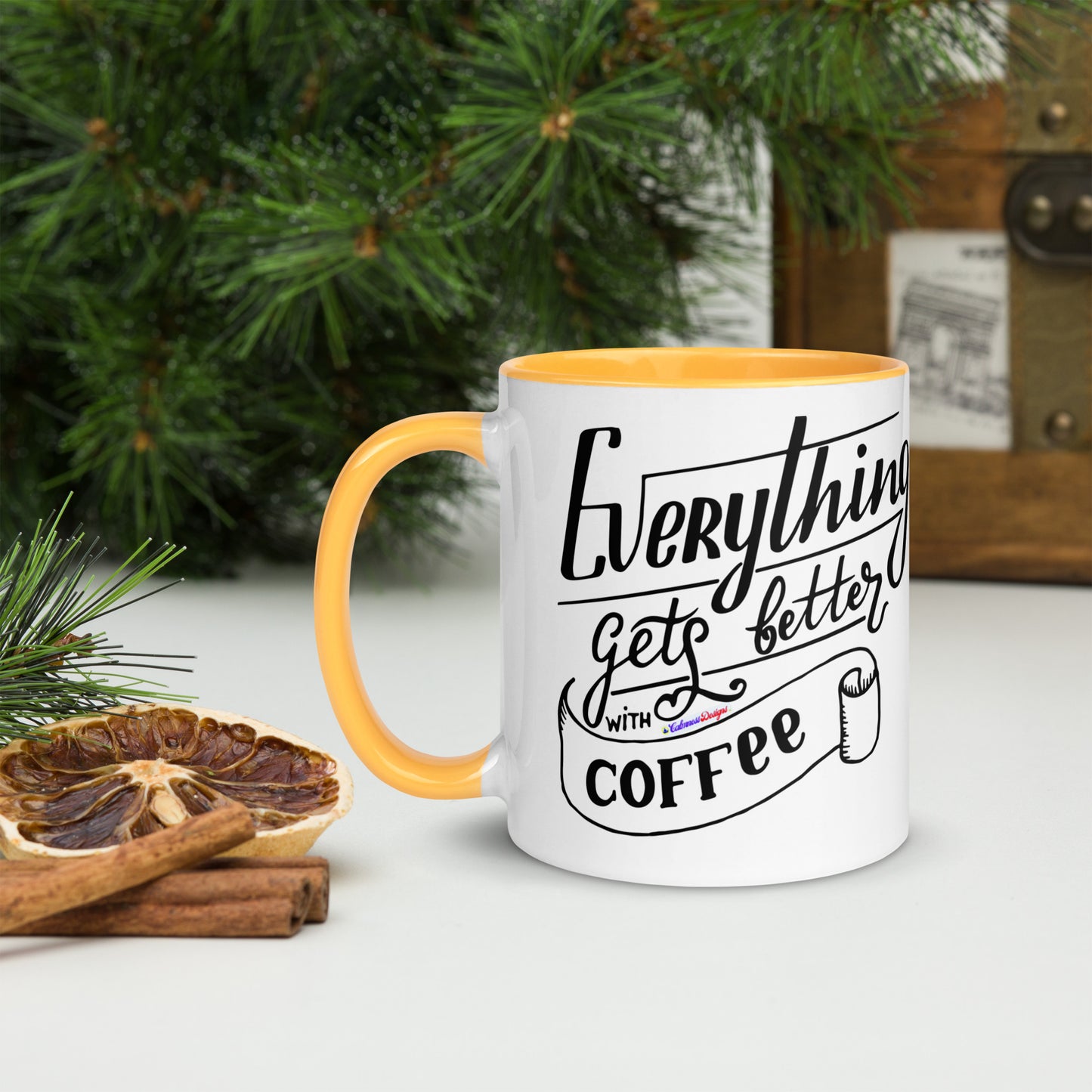 Everything Gets Better with COFFEE, CALMNESS DESIGNS, Creative Designer's, Mug with Color Inside