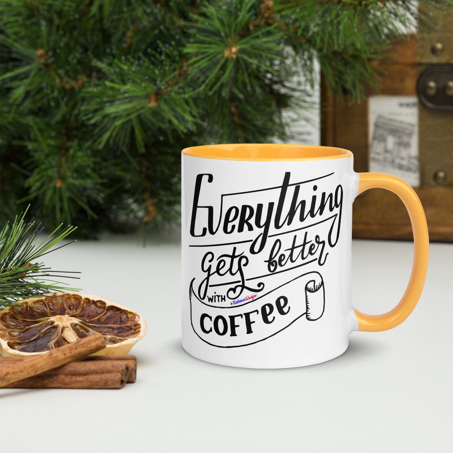 Everything Gets Better with COFFEE, CALMNESS DESIGNS, Creative Designer's, Mug with Color Inside