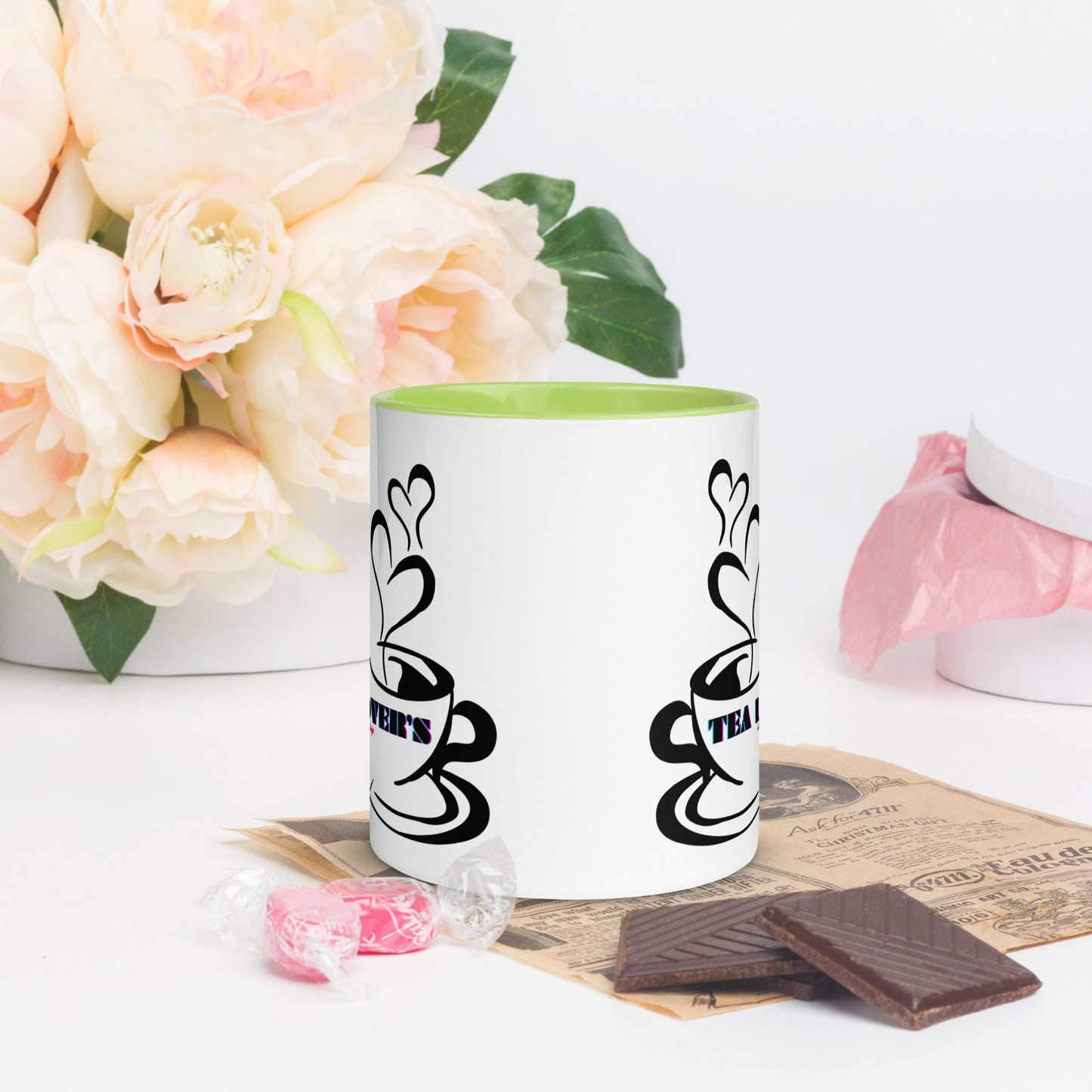 TEA LOVER'S 2 CUPS of COFFEE, Hearts, CALMNESS DESIGNS, Creative Designer's, Mug with Color Inside