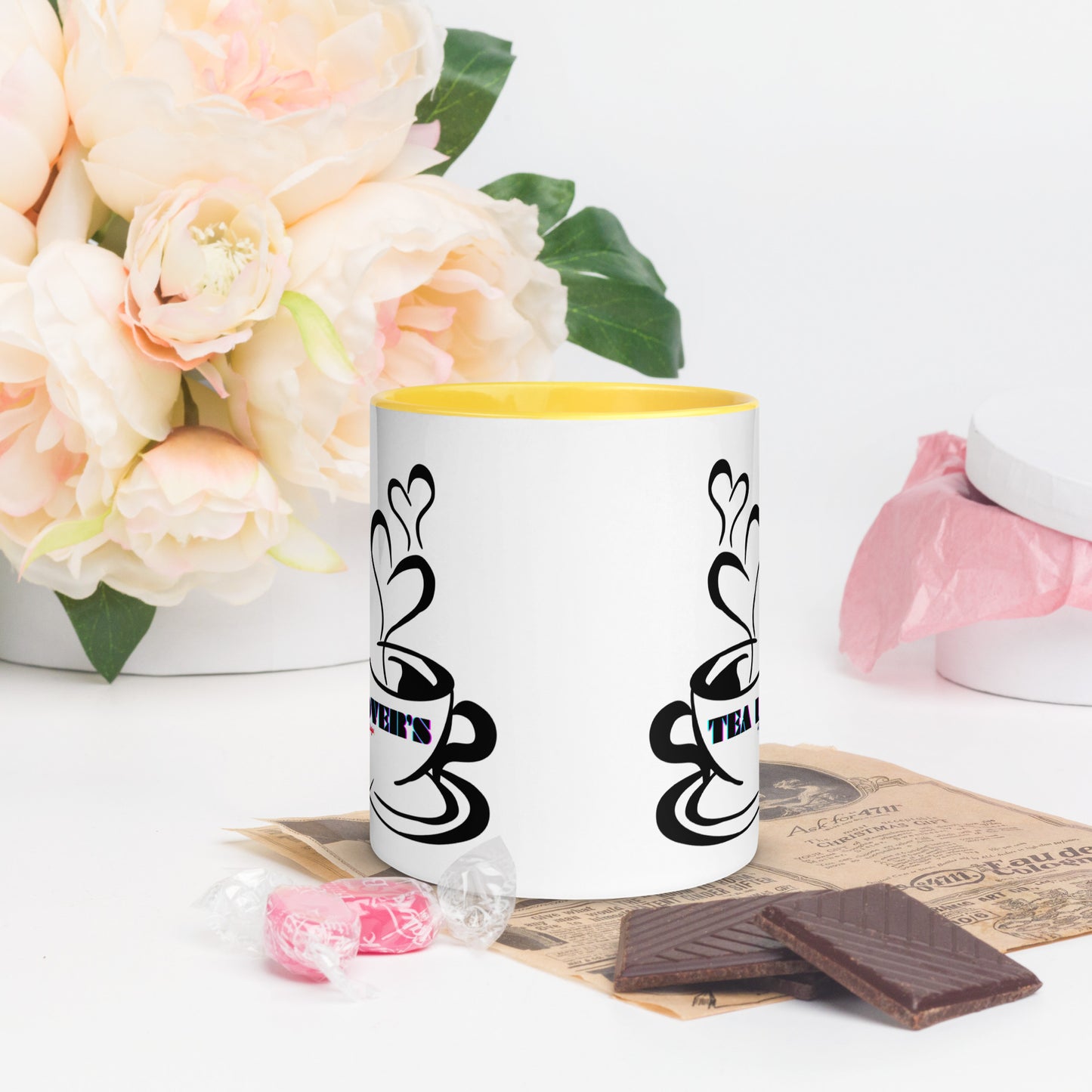 TEA LOVER'S 2 CUPS of COFFEE, Hearts, CALMNESS DESIGNS, Creative Designer's, Mug with Color Inside
