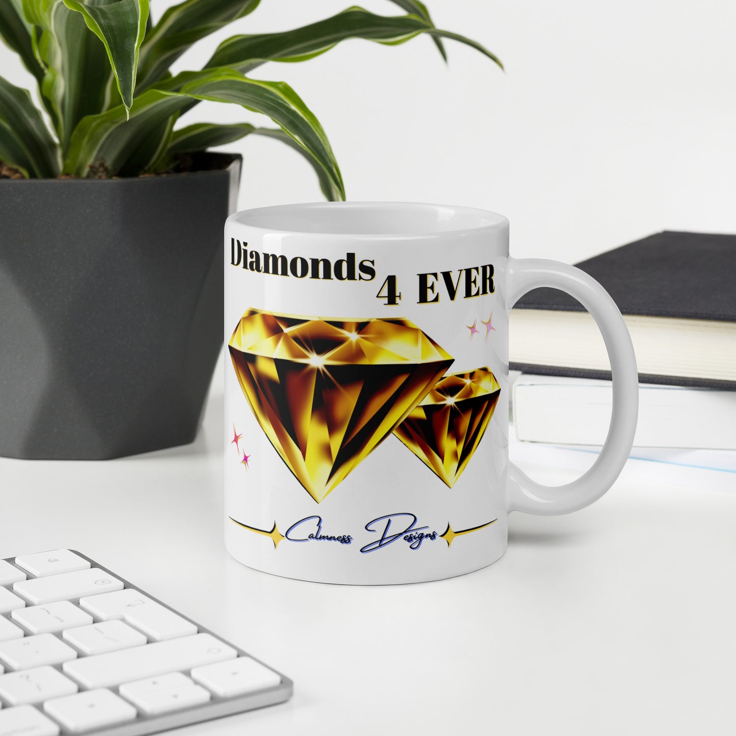 Diamonds 4 EVER, Diamonds Stars, Calmness Designs, White glossy mug