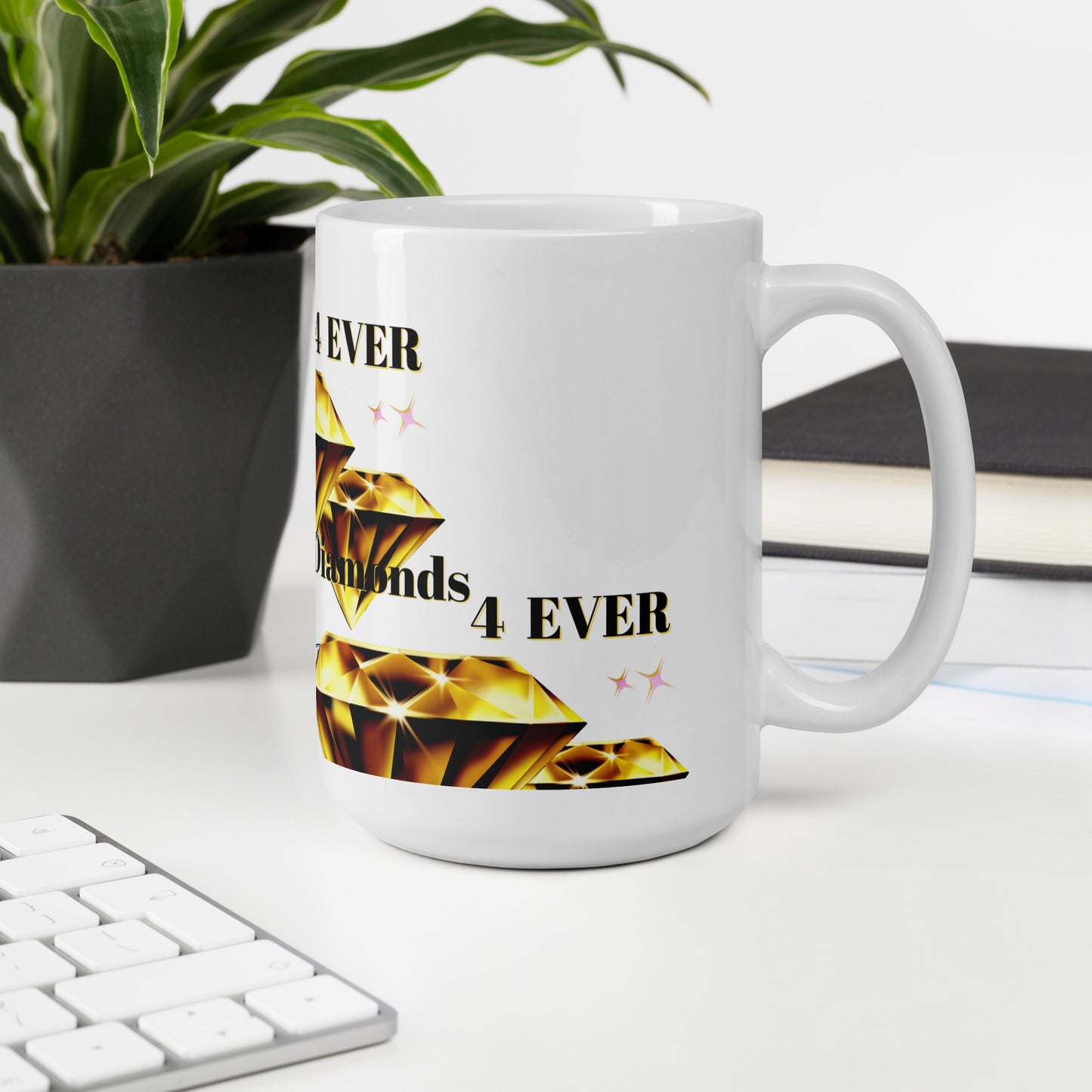 Diamonds 4 EVER, Diamonds Stars, Calmness Designs, White glossy mug