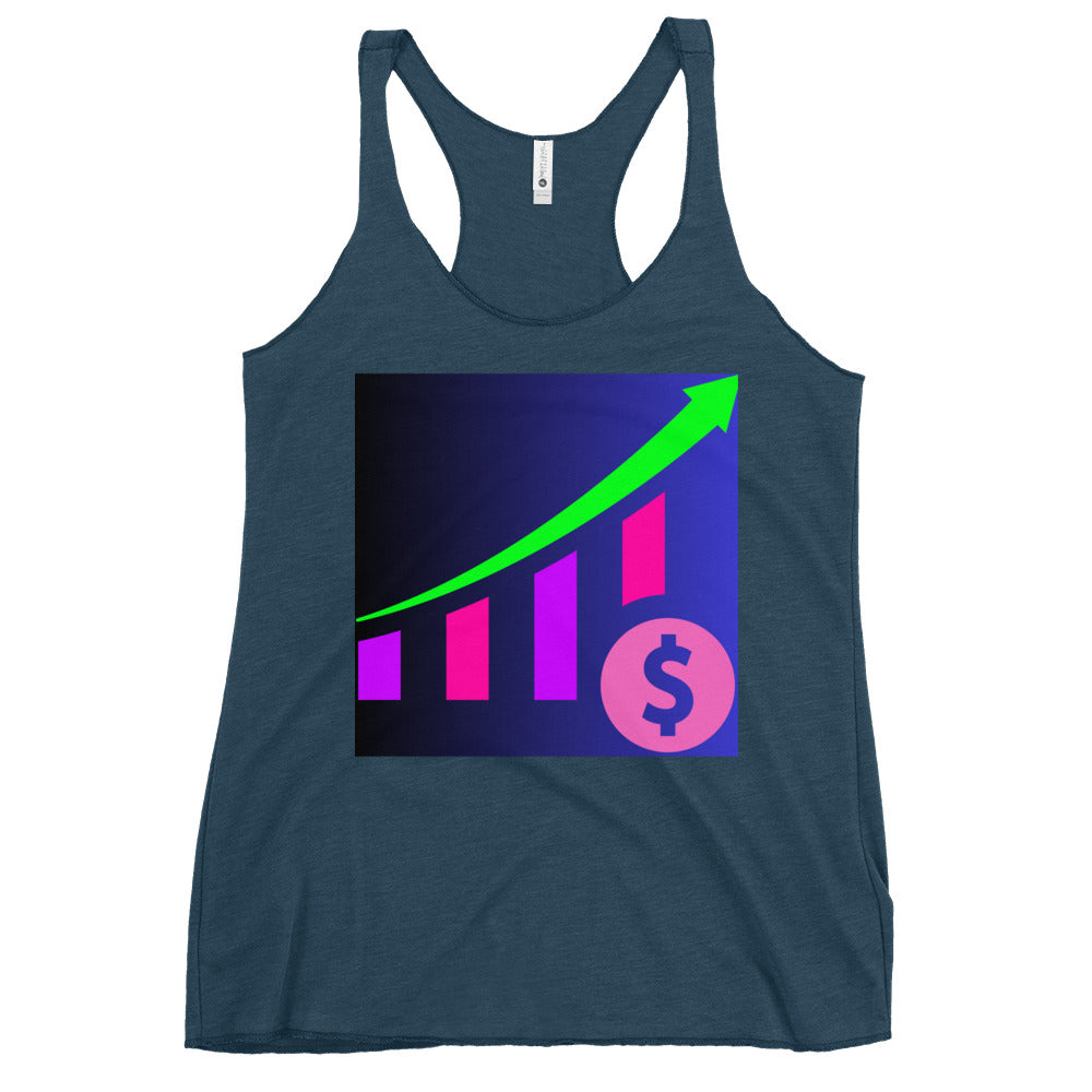 Money Growth, Growth Chart, Arrow, Dollar-Sign ,Calmness Designs, Creative Designs, Women's Racerback Tank