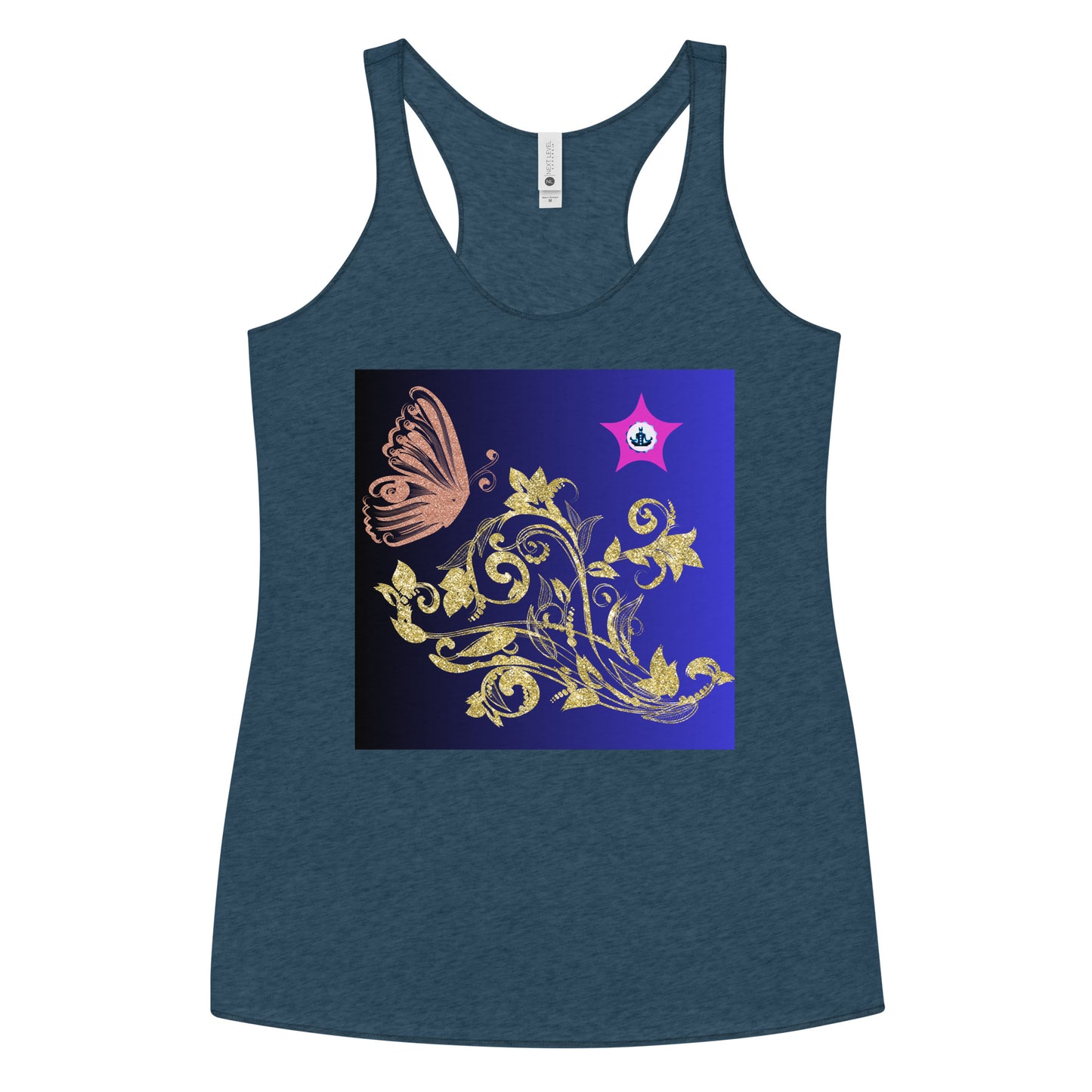 Gold Flower Plant With Butterfly, CALMNESS DESIGNS, Creative Designer's, Women's Racerback Tank