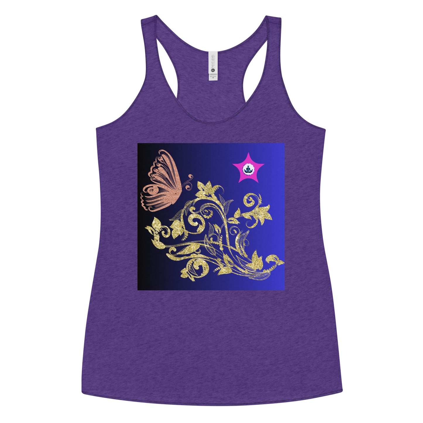 Gold Flower Plant With Butterfly, CALMNESS DESIGNS, Creative Designer's, Women's Racerback Tank