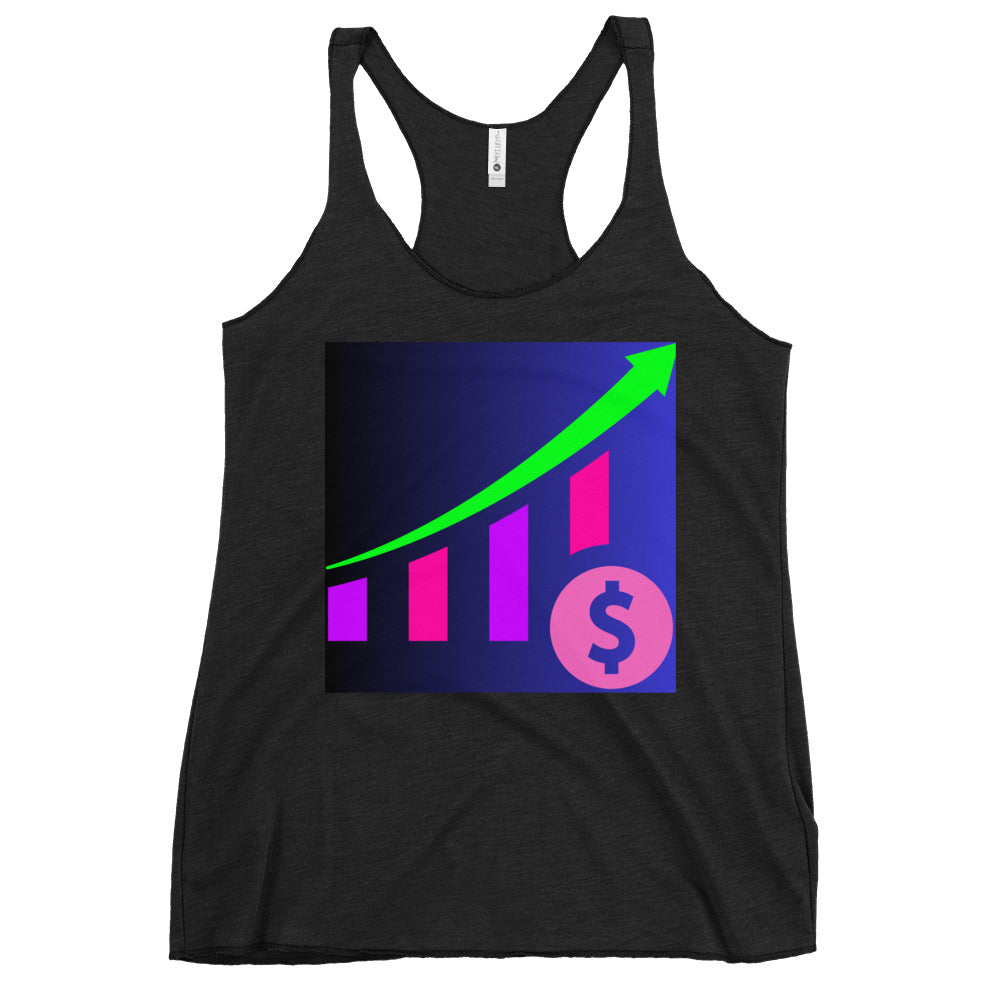 Money Growth, Growth Chart, Arrow, Dollar-Sign ,Calmness Designs, Creative Designs, Women's Racerback Tank