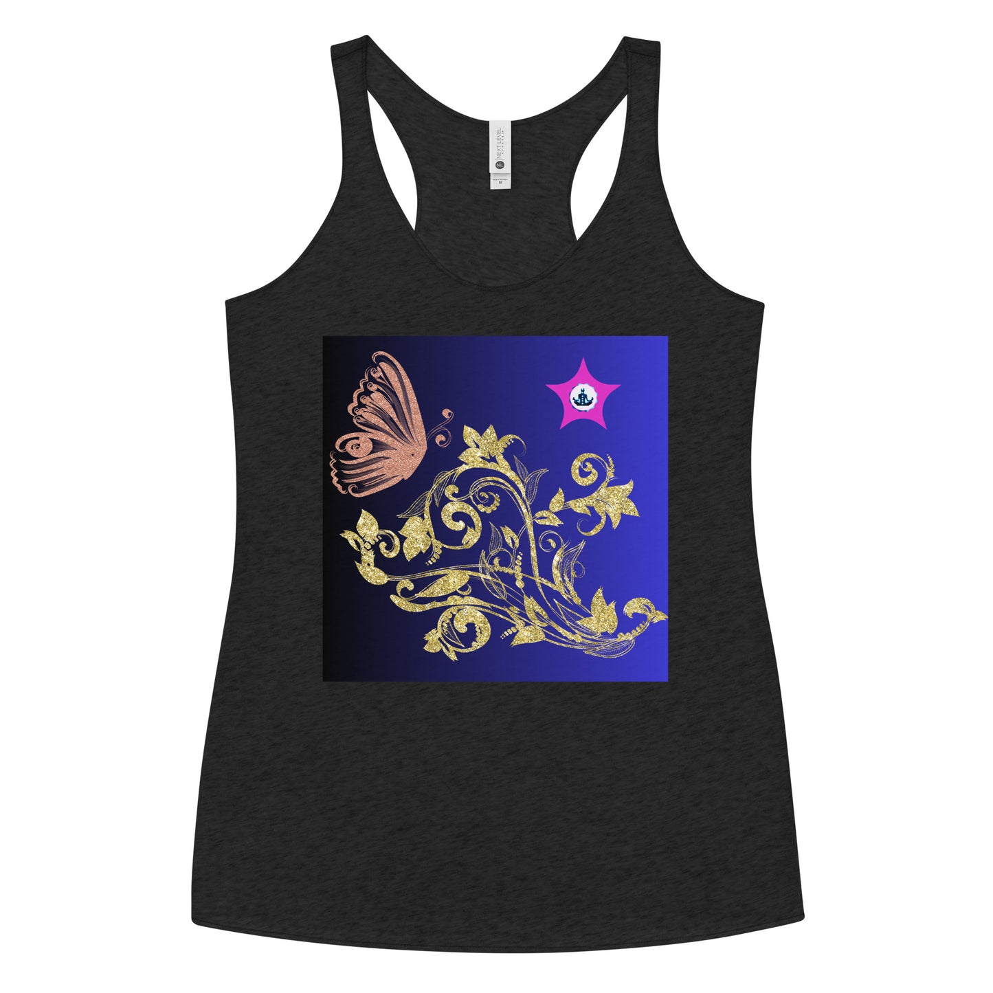 Gold Flower Plant With Butterfly, CALMNESS DESIGNS, Creative Designer's, Women's Racerback Tank