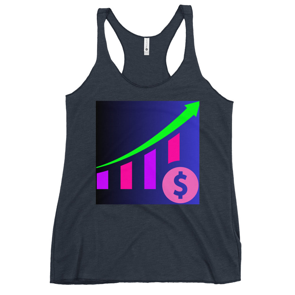 Money Growth, Growth Chart, Arrow, Dollar-Sign ,Calmness Designs, Creative Designs, Women's Racerback Tank