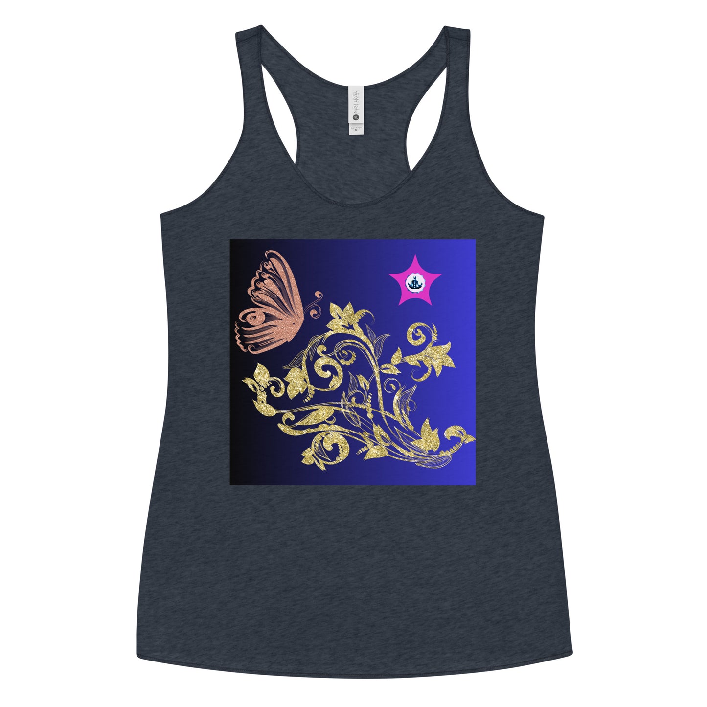 Gold Flower Plant With Butterfly, CALMNESS DESIGNS, Creative Designer's, Women's Racerback Tank