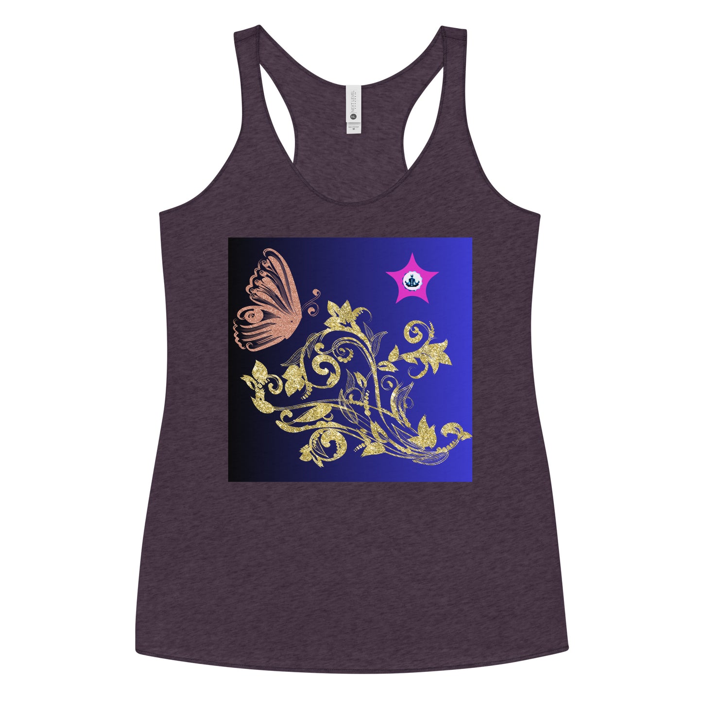 Gold Flower Plant With Butterfly, CALMNESS DESIGNS, Creative Designer's, Women's Racerback Tank
