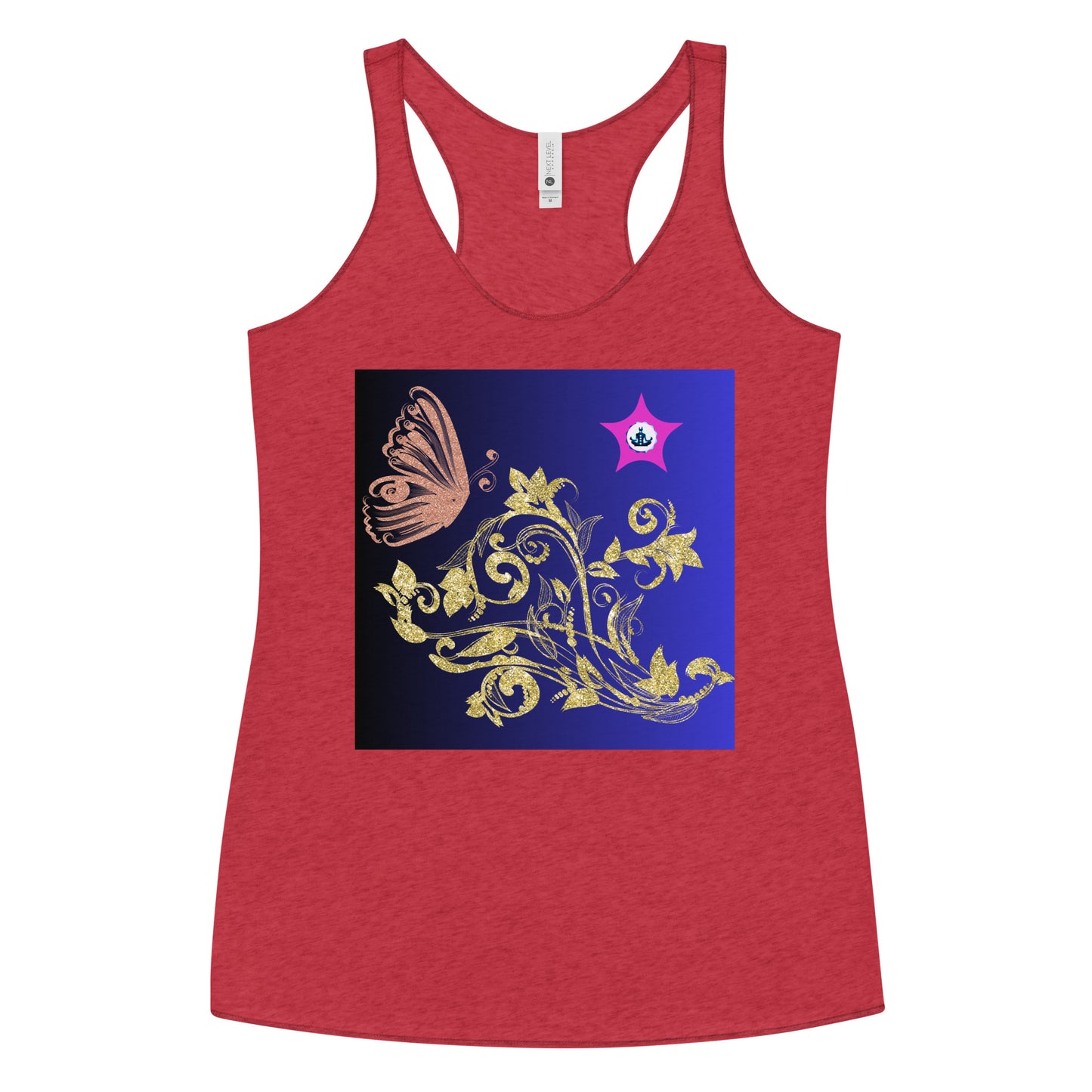 Gold Flower Plant With Butterfly, CALMNESS DESIGNS, Creative Designer's, Women's Racerback Tank