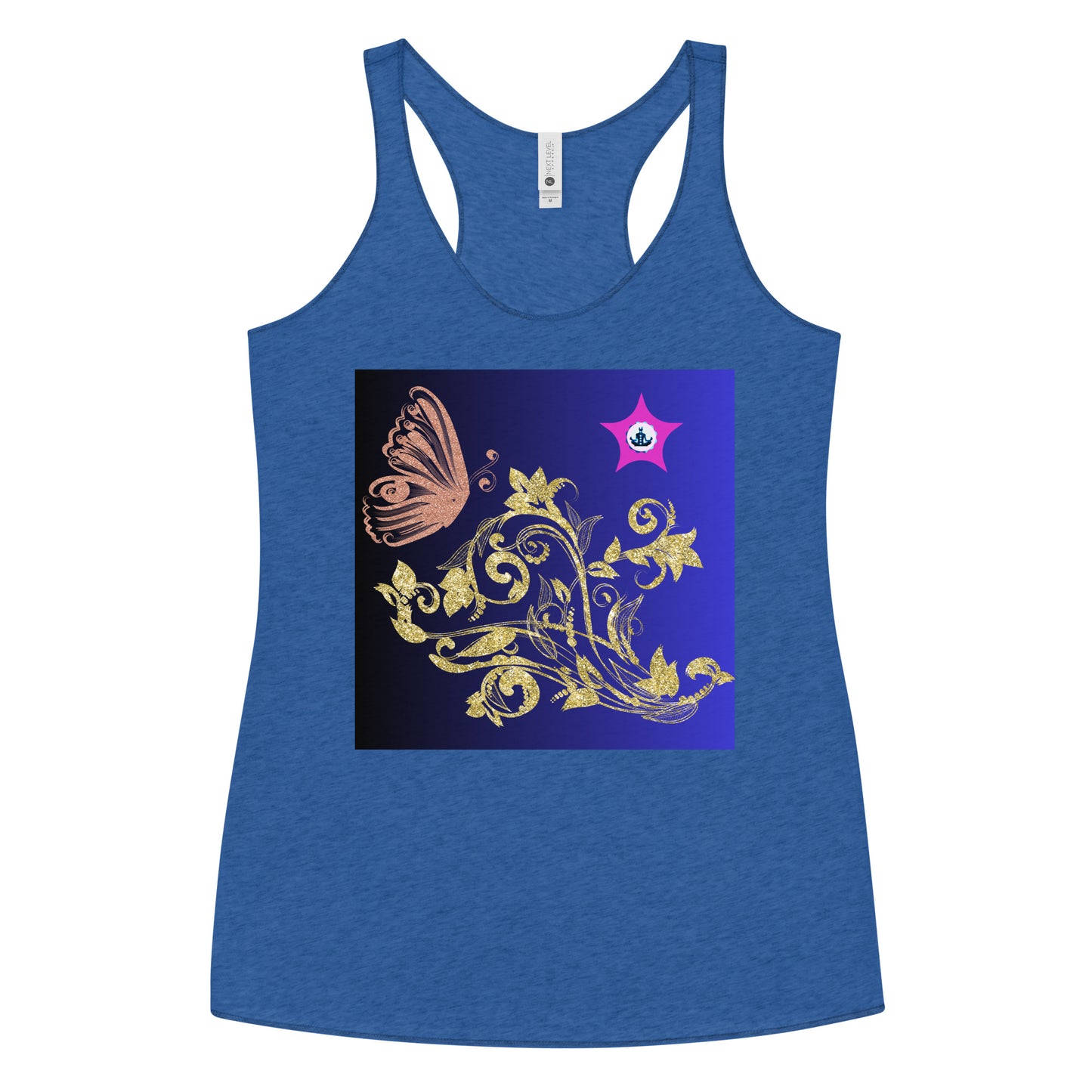 Gold Flower Plant With Butterfly, CALMNESS DESIGNS, Creative Designer's, Women's Racerback Tank
