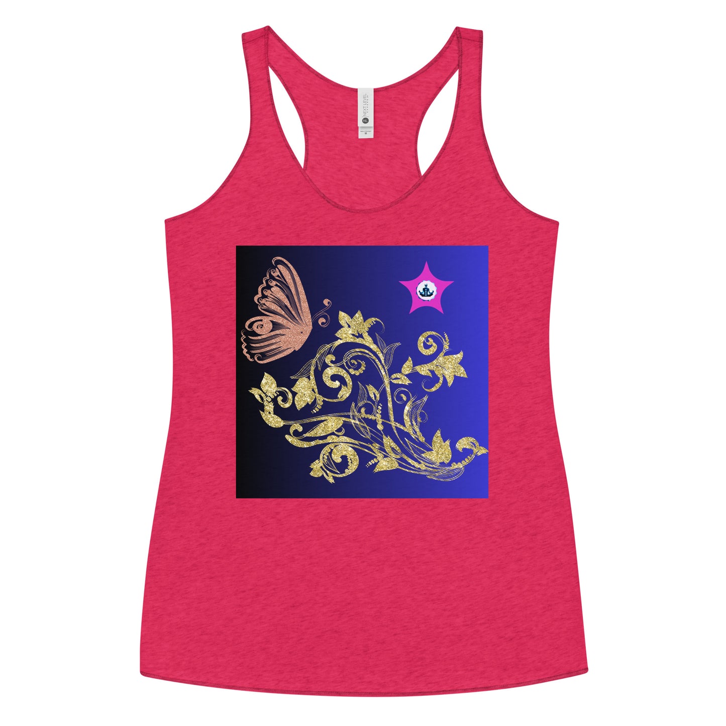 Gold Flower Plant With Butterfly, CALMNESS DESIGNS, Creative Designer's, Women's Racerback Tank