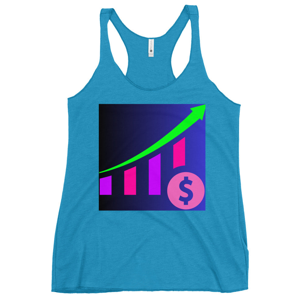 Money Growth, Growth Chart, Arrow, Dollar-Sign ,Calmness Designs, Creative Designs, Women's Racerback Tank