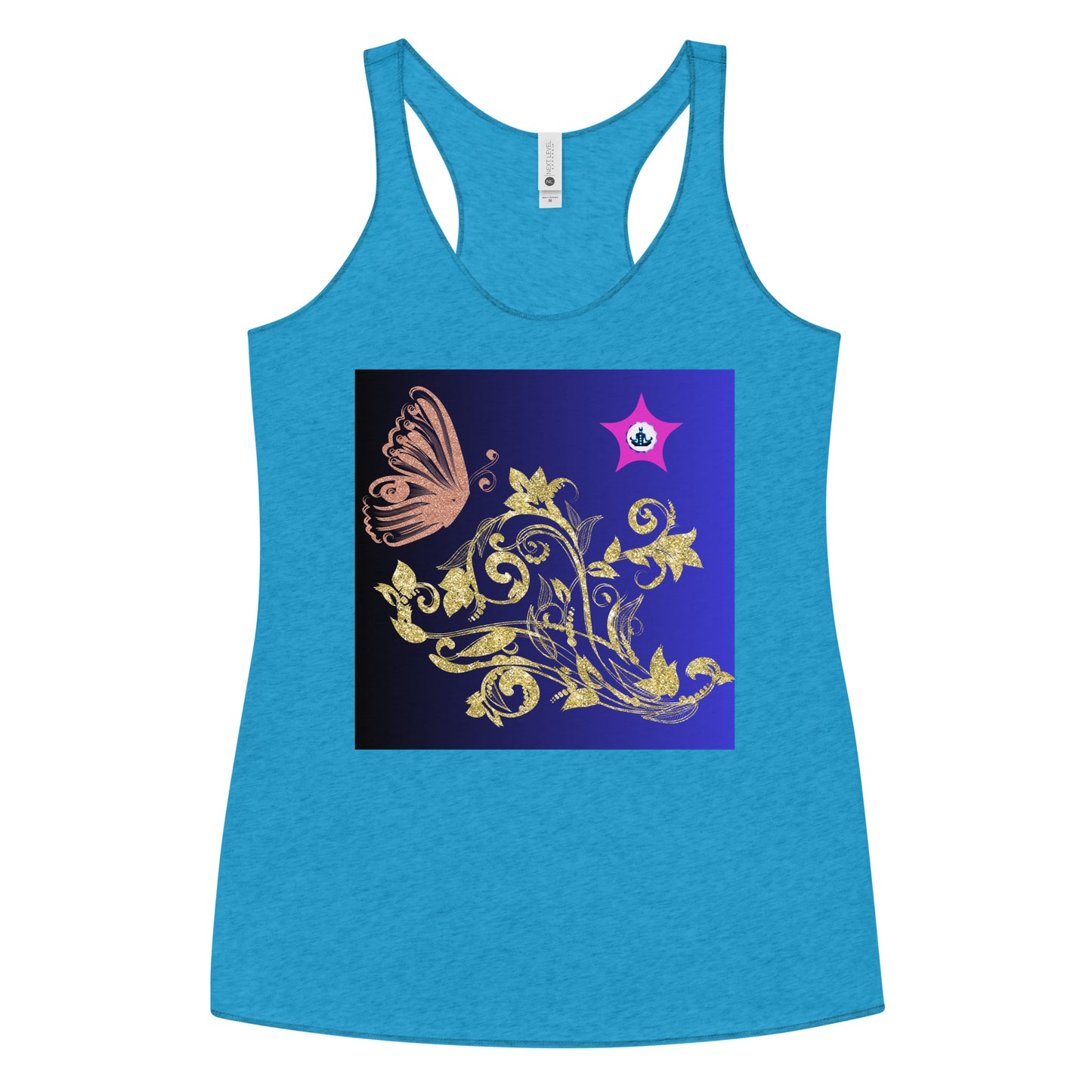 Gold Flower Plant With Butterfly, CALMNESS DESIGNS, Creative Designer's, Women's Racerback Tank